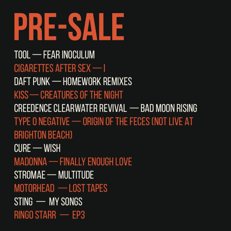 PRE-SALE: Tool, Daft Punk, Kiss, Cure, Madonna