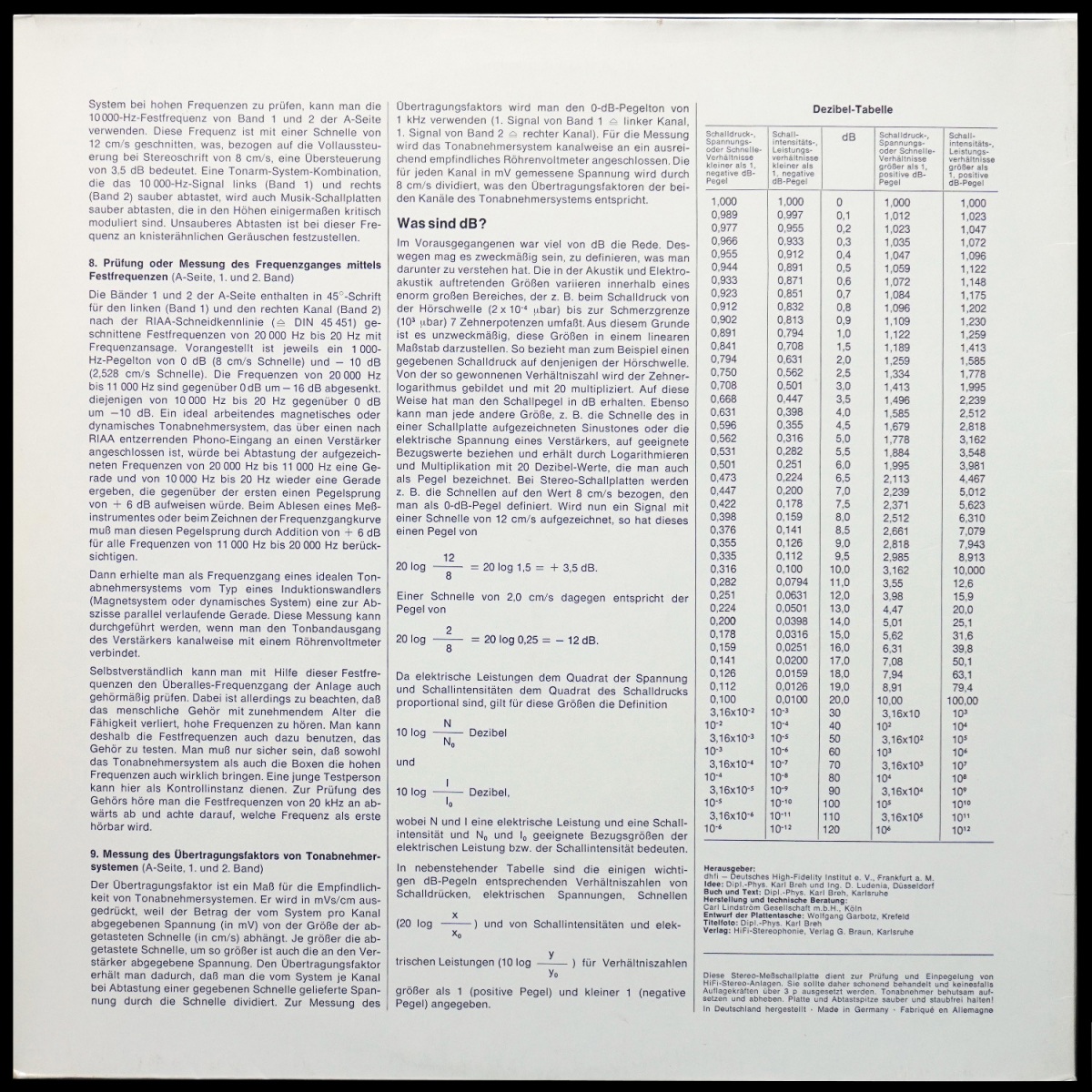 Тестовая пластинка Die Dhfi Schallplatte 2 · Hortest- Und Mesplatte фото 2