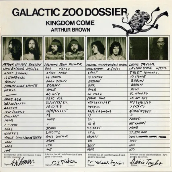 Arthur Brown's Kingdom Come - Galactic Zoo Dossier