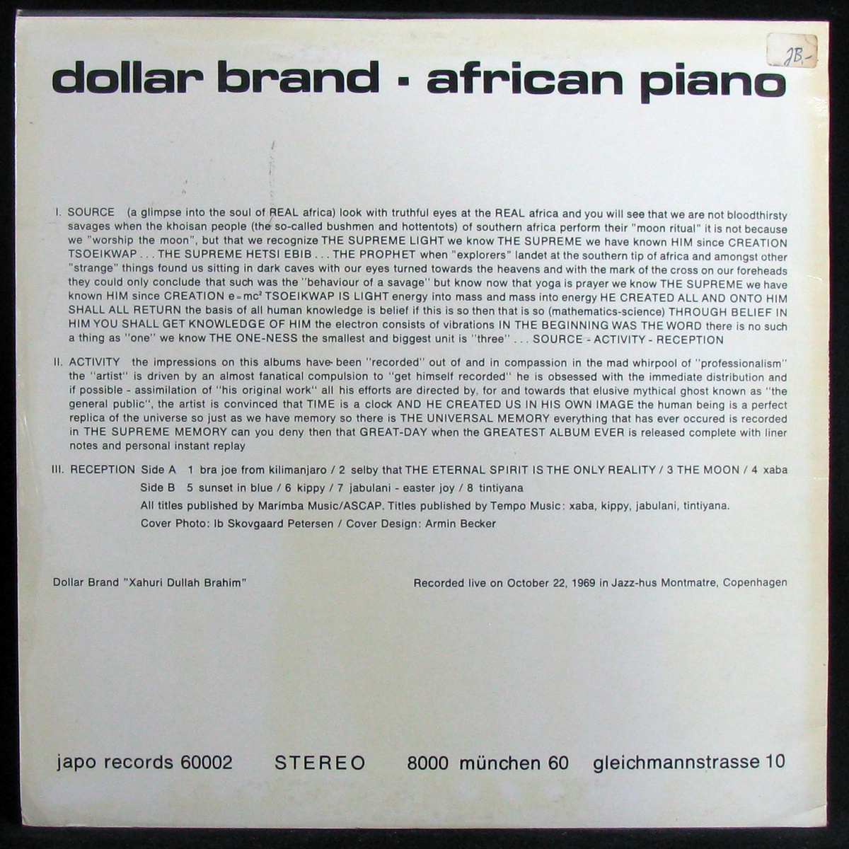 LP Dollar Brand — African Piano фото 2