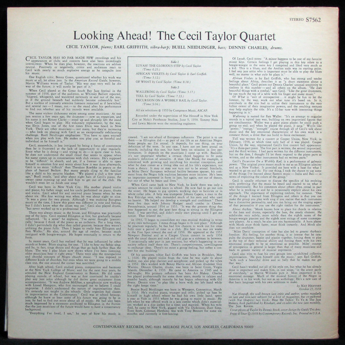 LP Cecil Taylor Quartet — Looking Ahead! фото 2