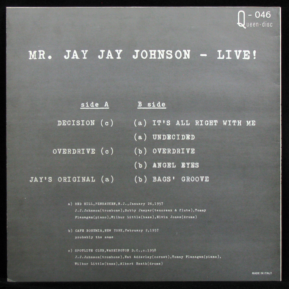 LP J.J. Johnson — Live! (моно) фото 2