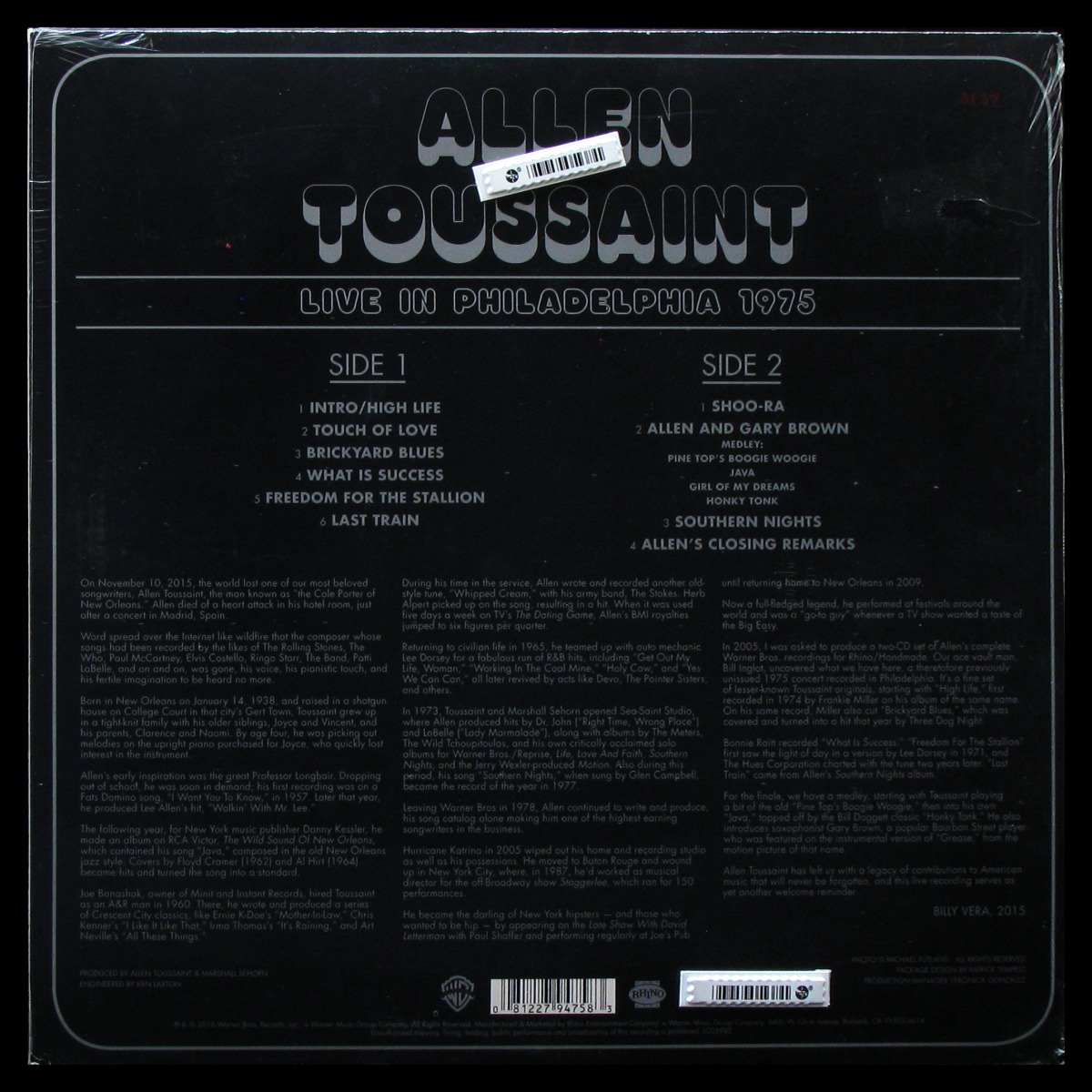 LP Allen Toussaint — Live In Philadelphia 1975 фото 2