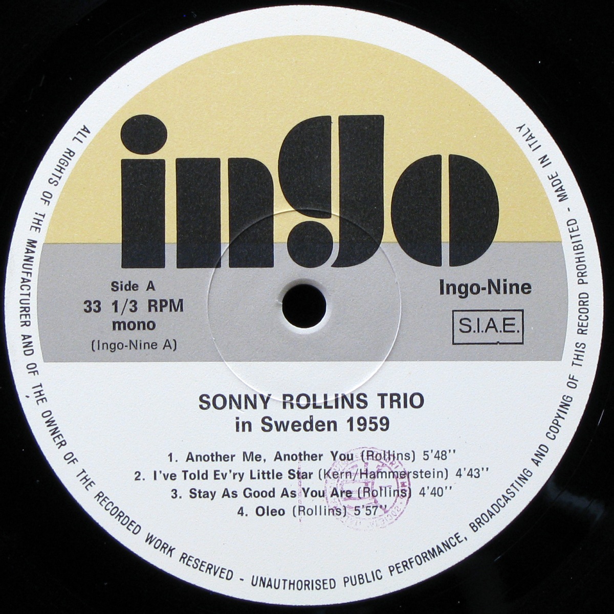 LP Sonny Rollins Trio — In Sweden 1959 (моно) фото 2