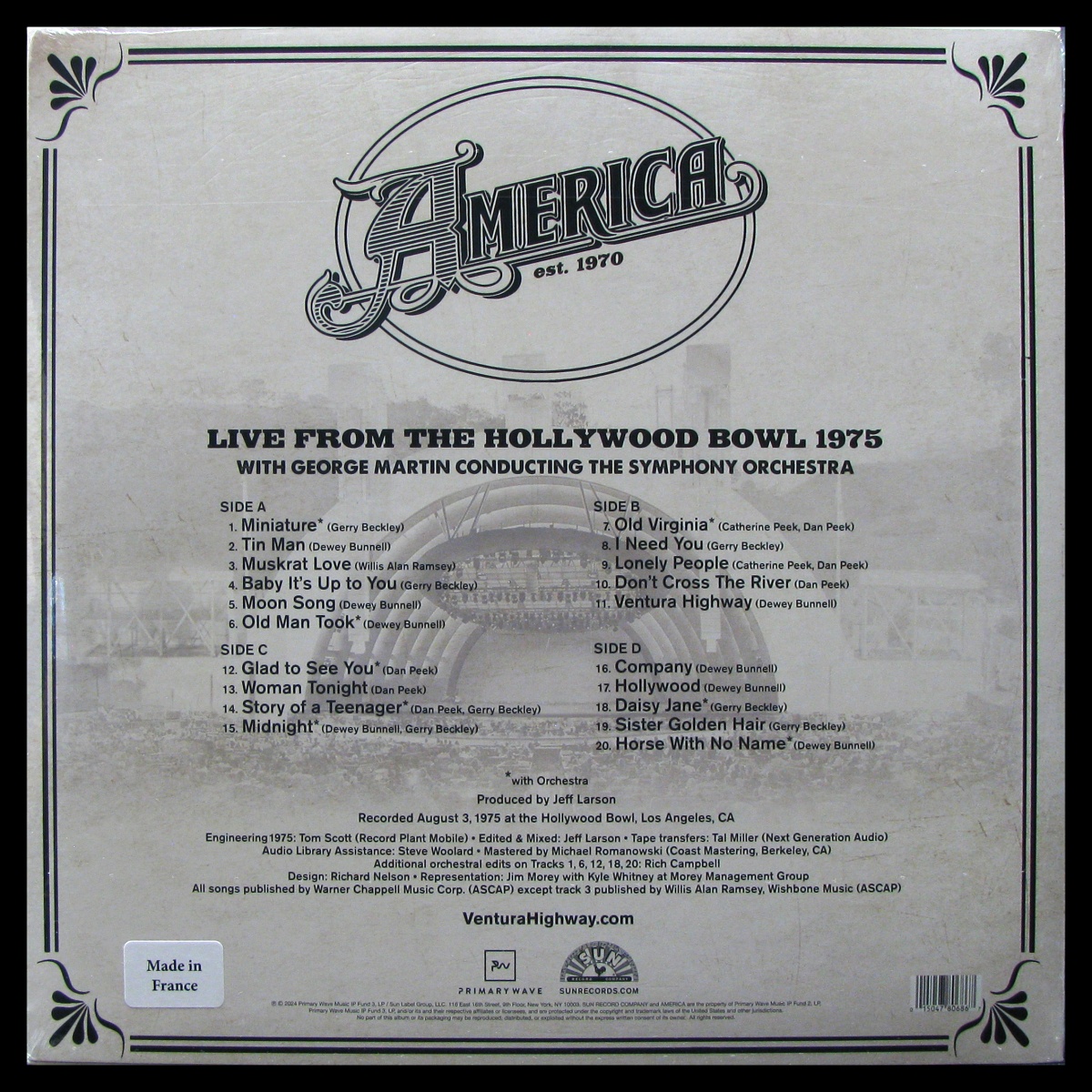 LP America — Live From The Hollywood Bowl 1975 (2LP, цветной винил) фото 2