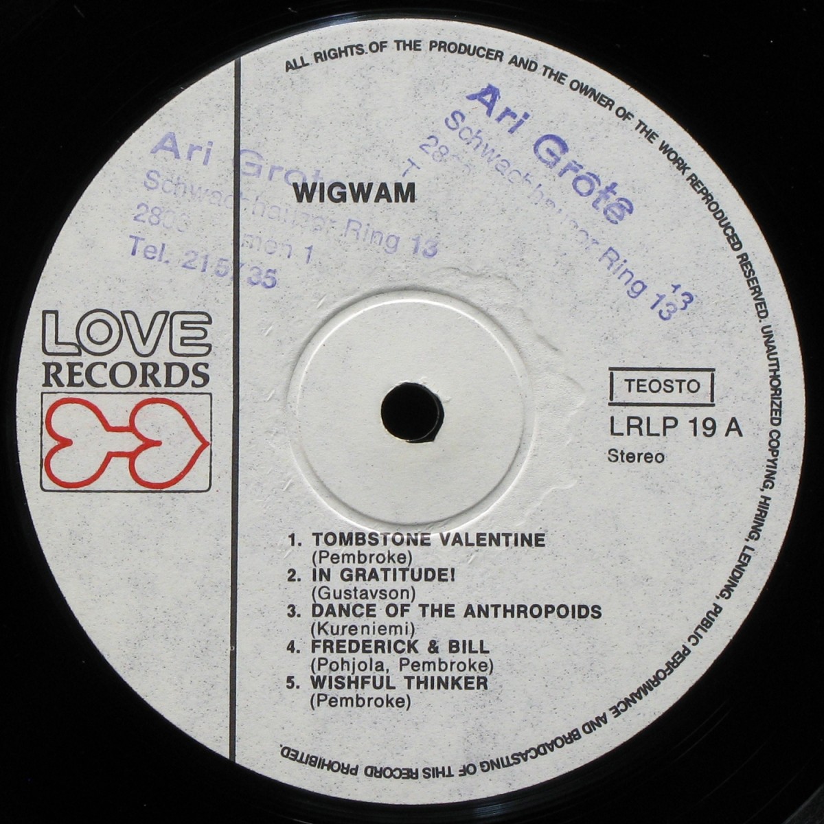 LP Wigwam — Tombstone Valentine фото 3