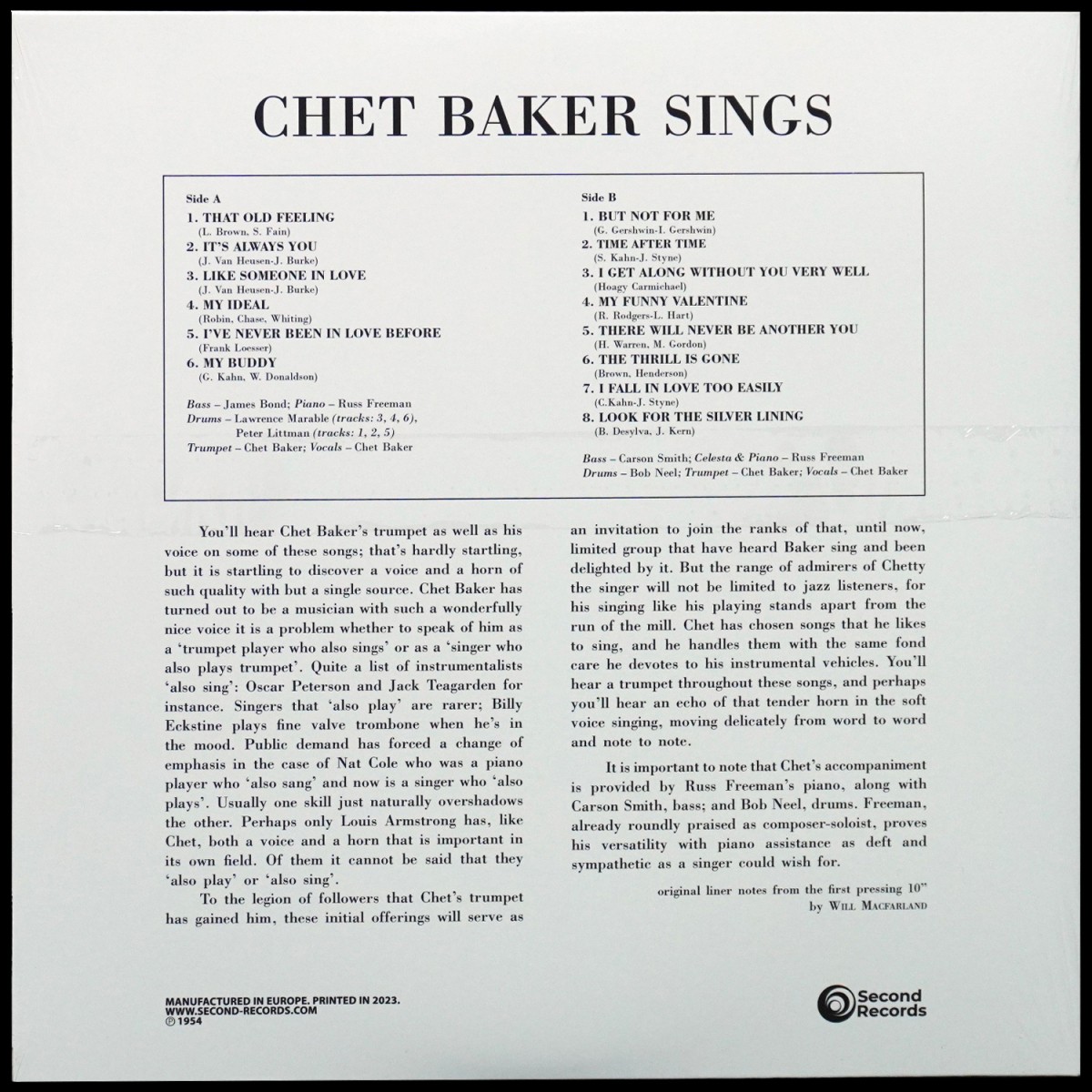 LP Chet Baker — Chet Baker Sings фото 2