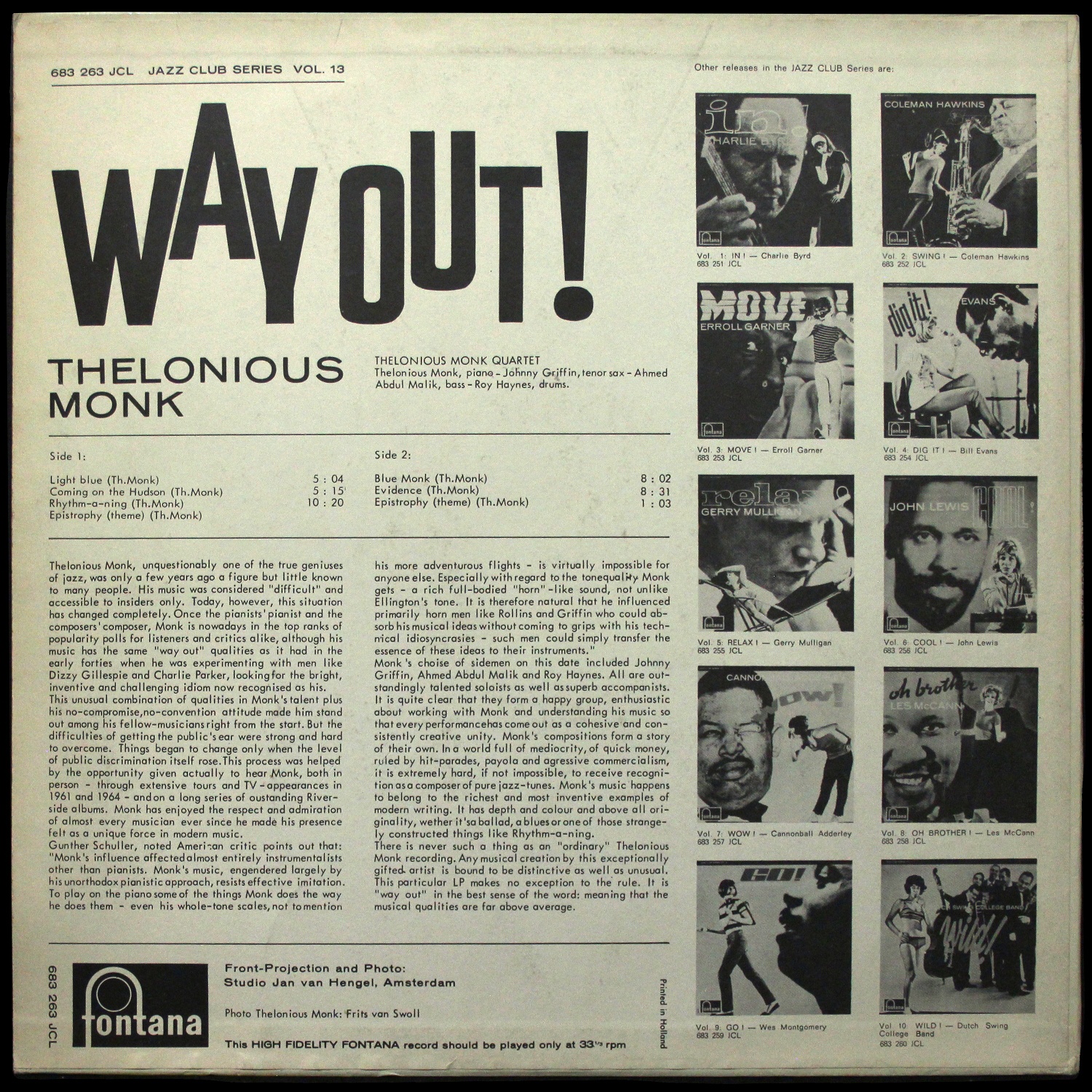 LP Thelonious Monk — Way Out! (моно) фото 2