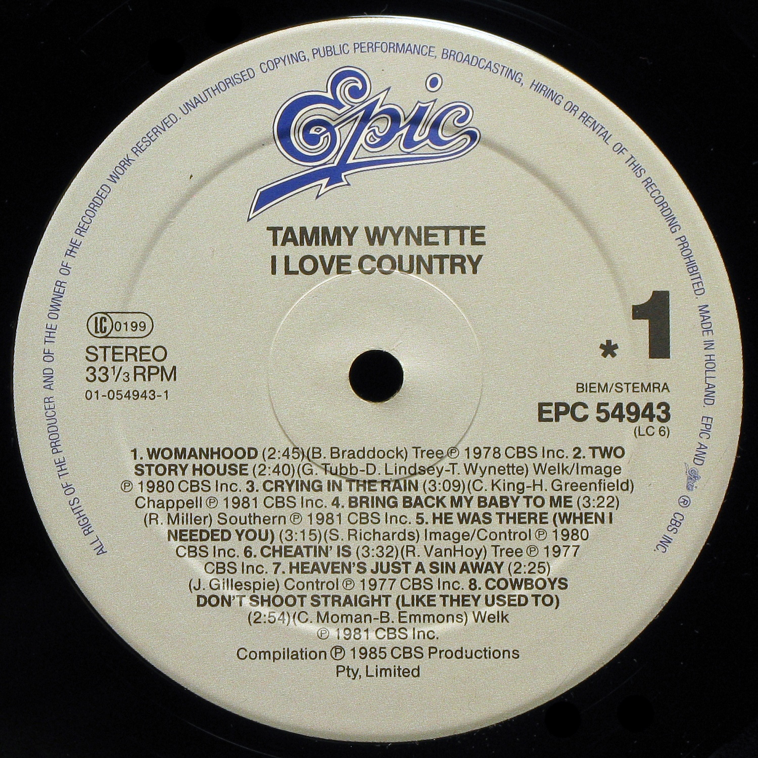 LP Tammy Wynette — I Love Country фото 2