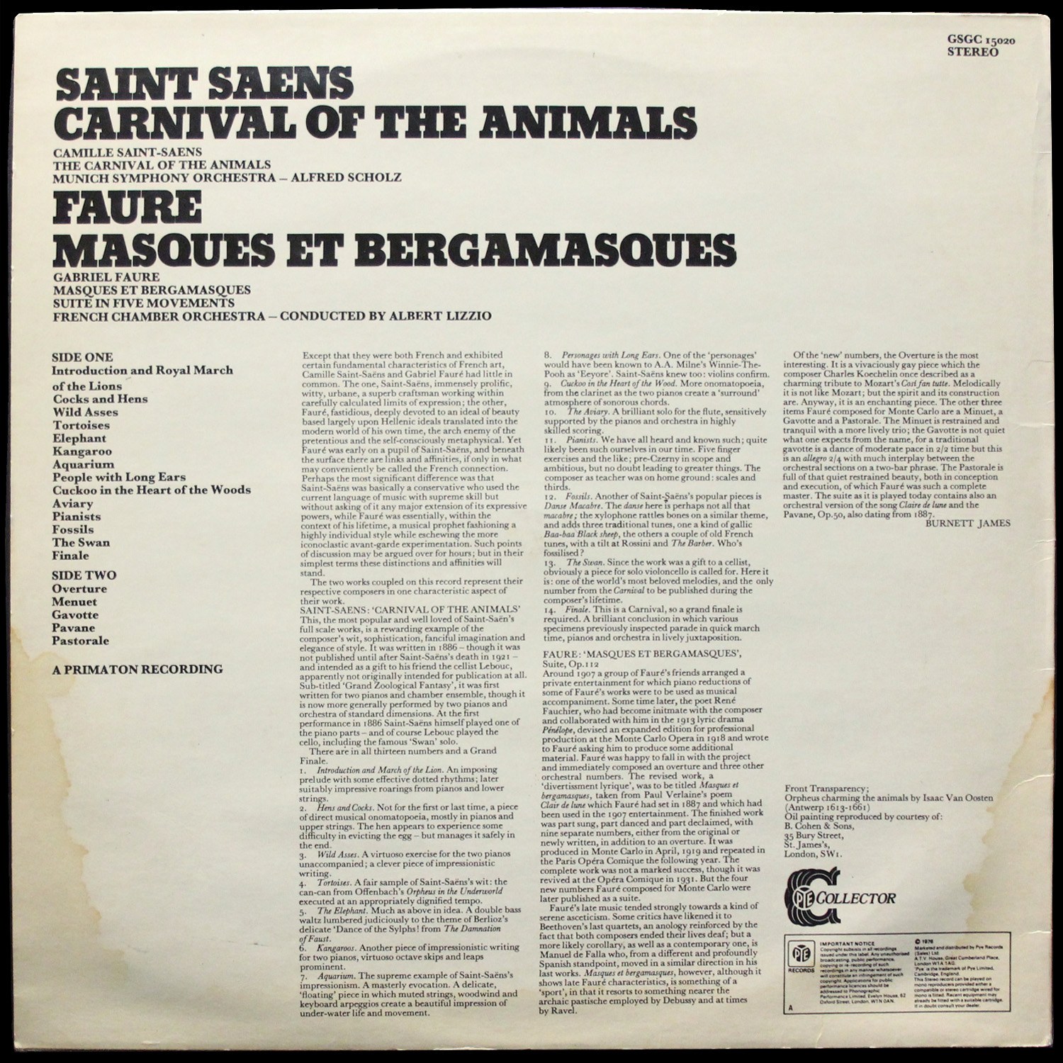 LP Alfred Scholz — Saint-Saens/Faure: Carnival Of The Animals/Masques Et Bergamasques фото 2