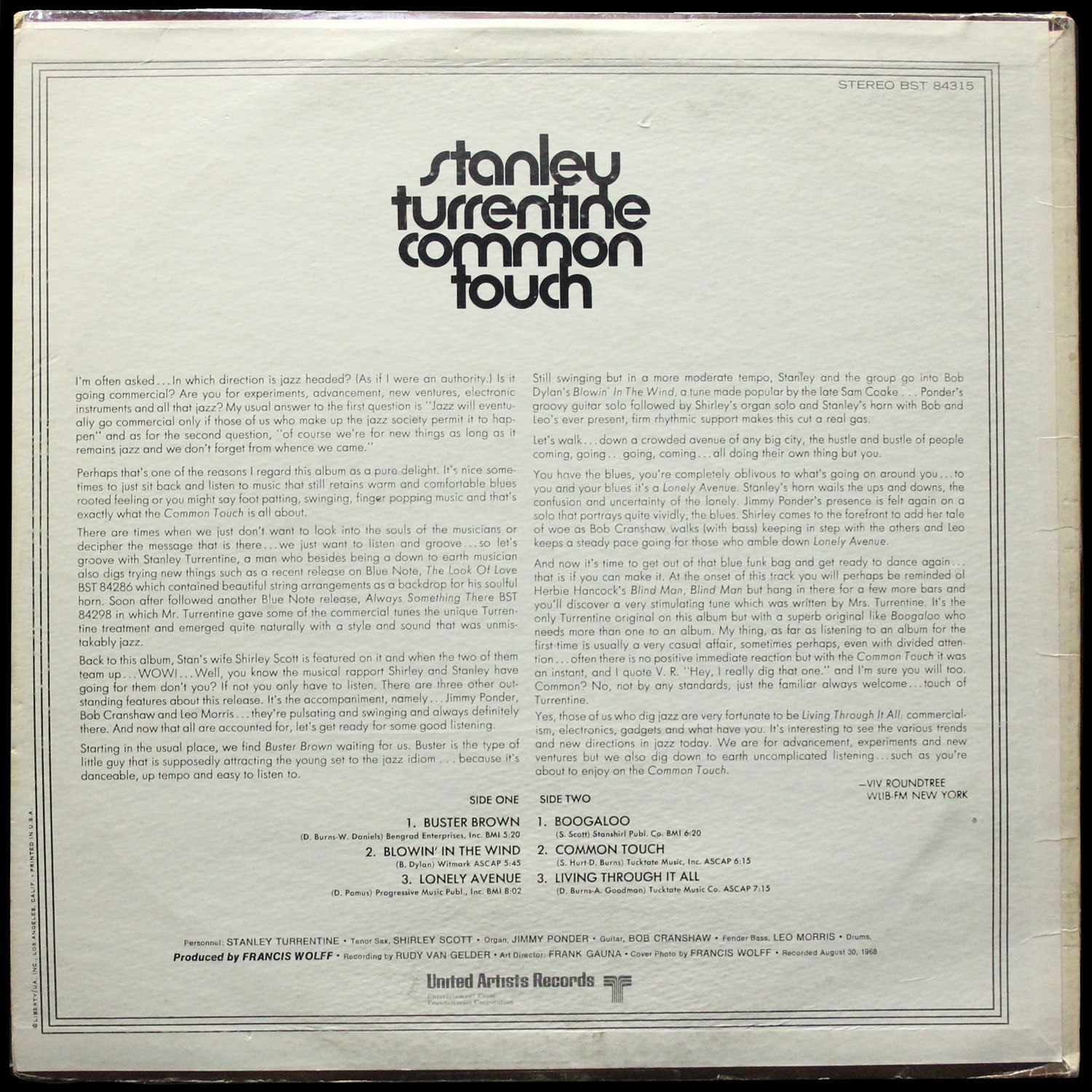 LP Stanley Turrentine — Common Touch фото 2