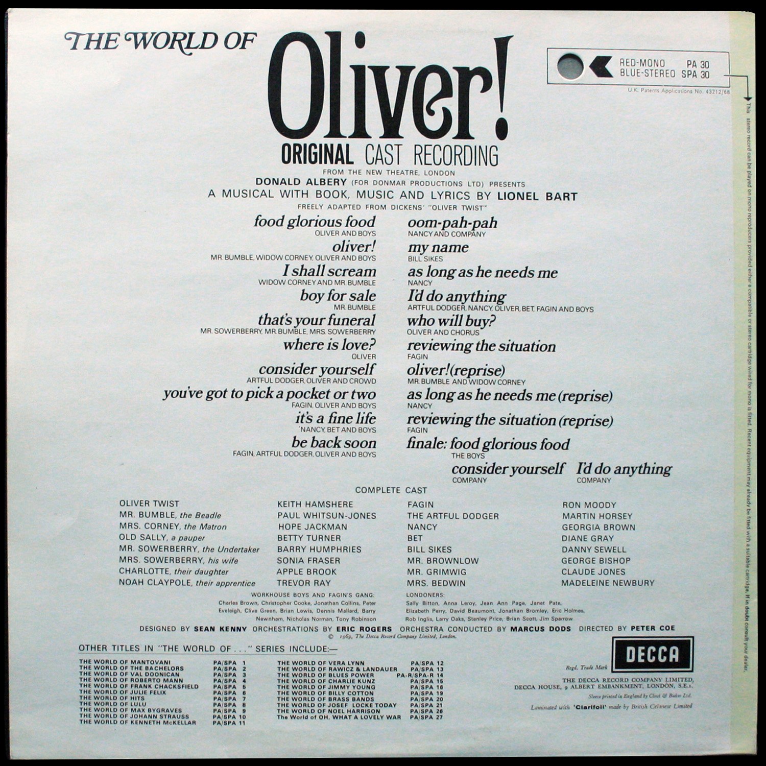 LP Lionel Bart — World Of Oliver! - Original Cast Recording фото 2