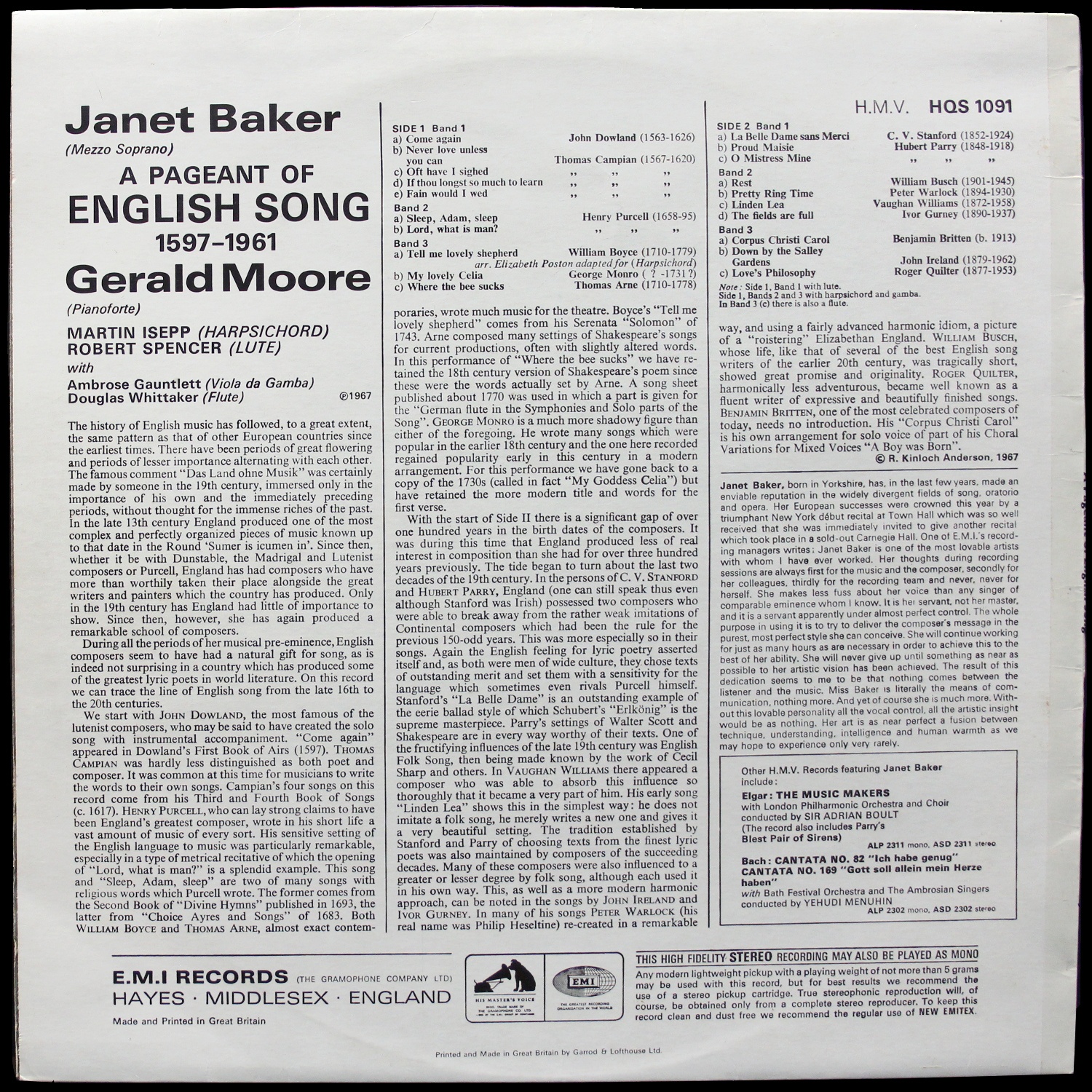 LP Janet Baker — A Pageant Of English Song: 1597-1961 фото 2