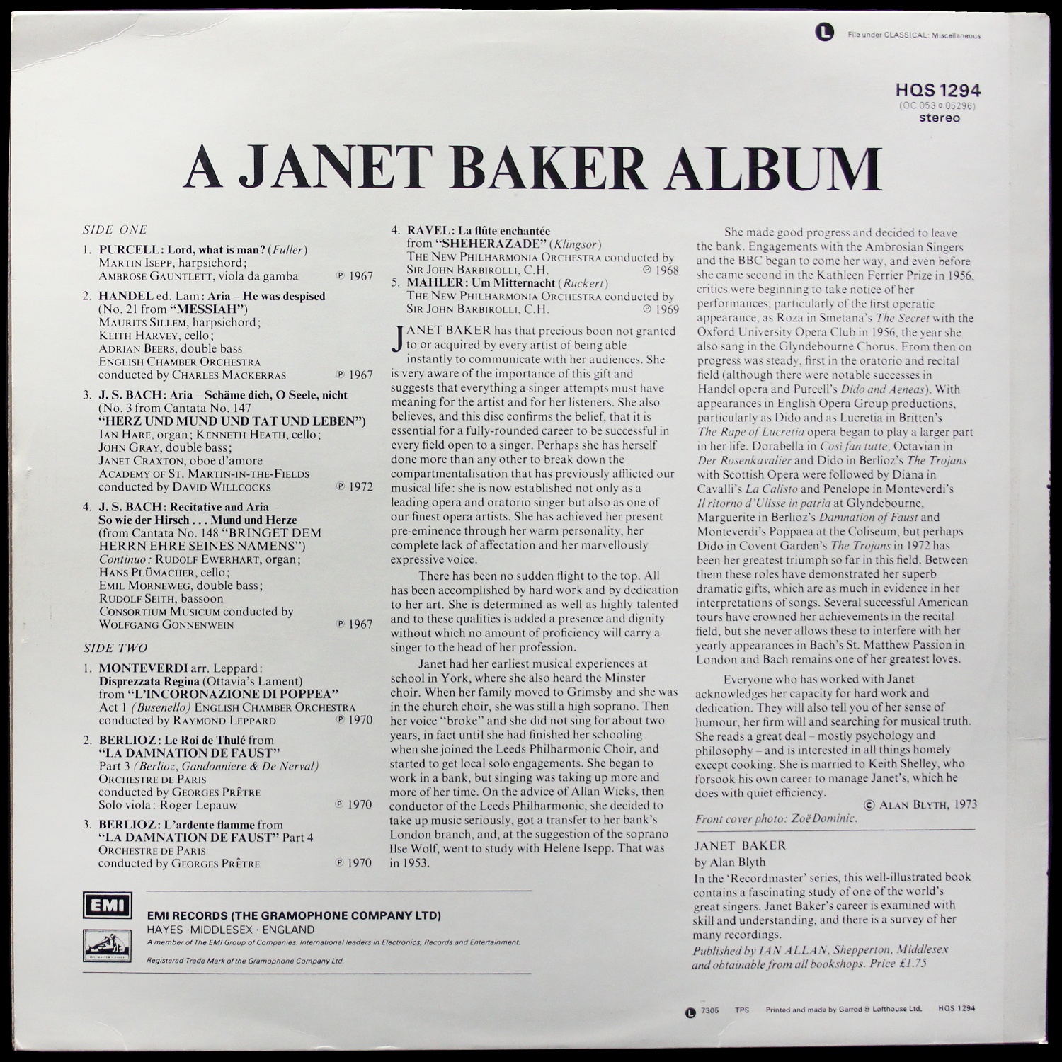 LP Janet Baker — A Janet Baker Album фото 2