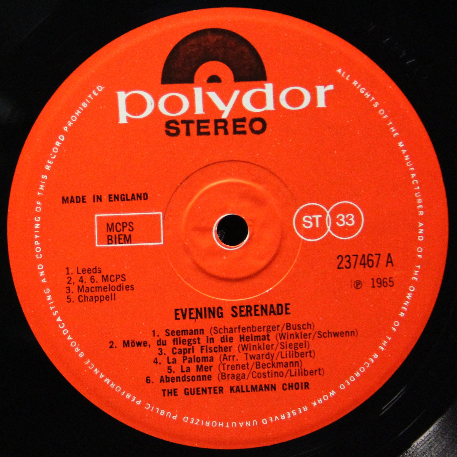 LP Gunter Kallmann Chor — Evening Serenade фото 2