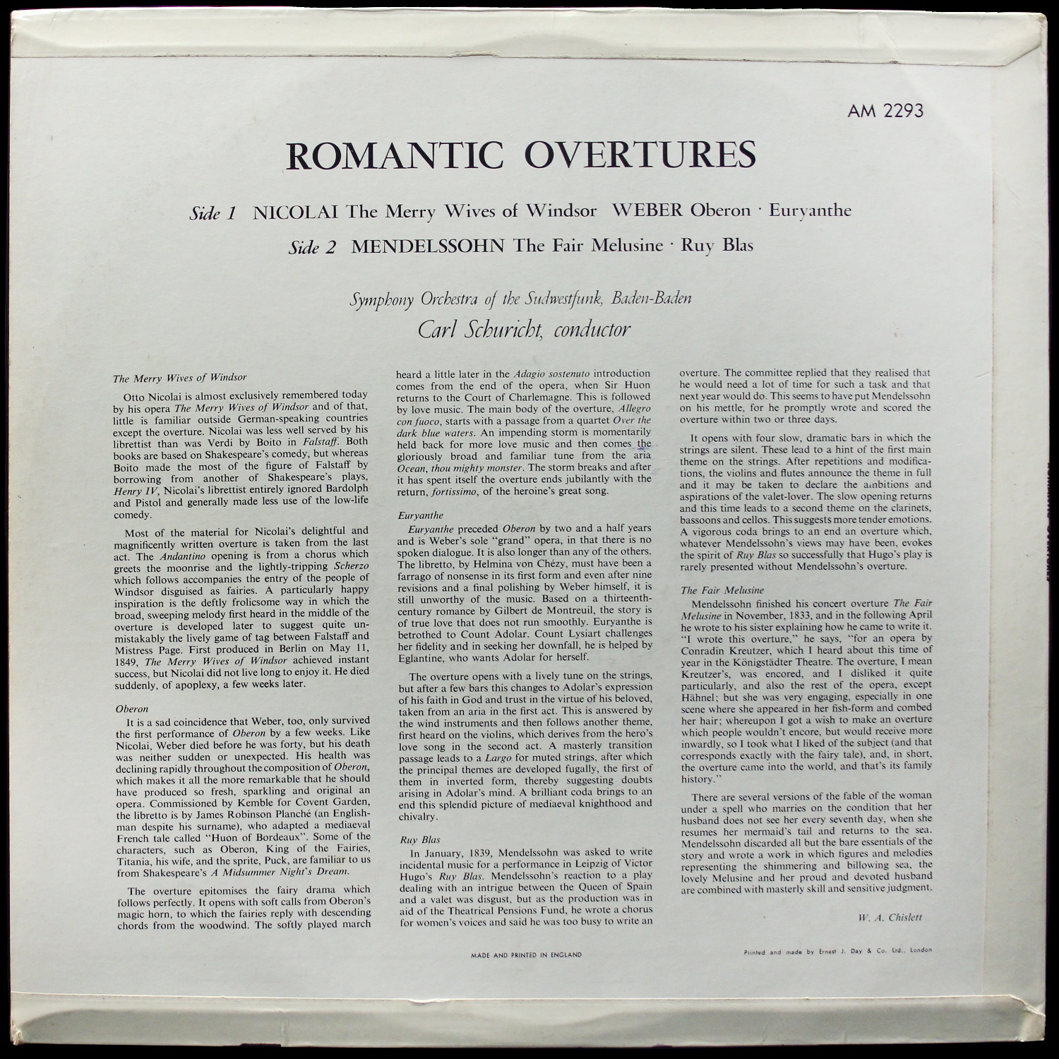 LP Carl Schuricht — Romantic Overtures фото 2