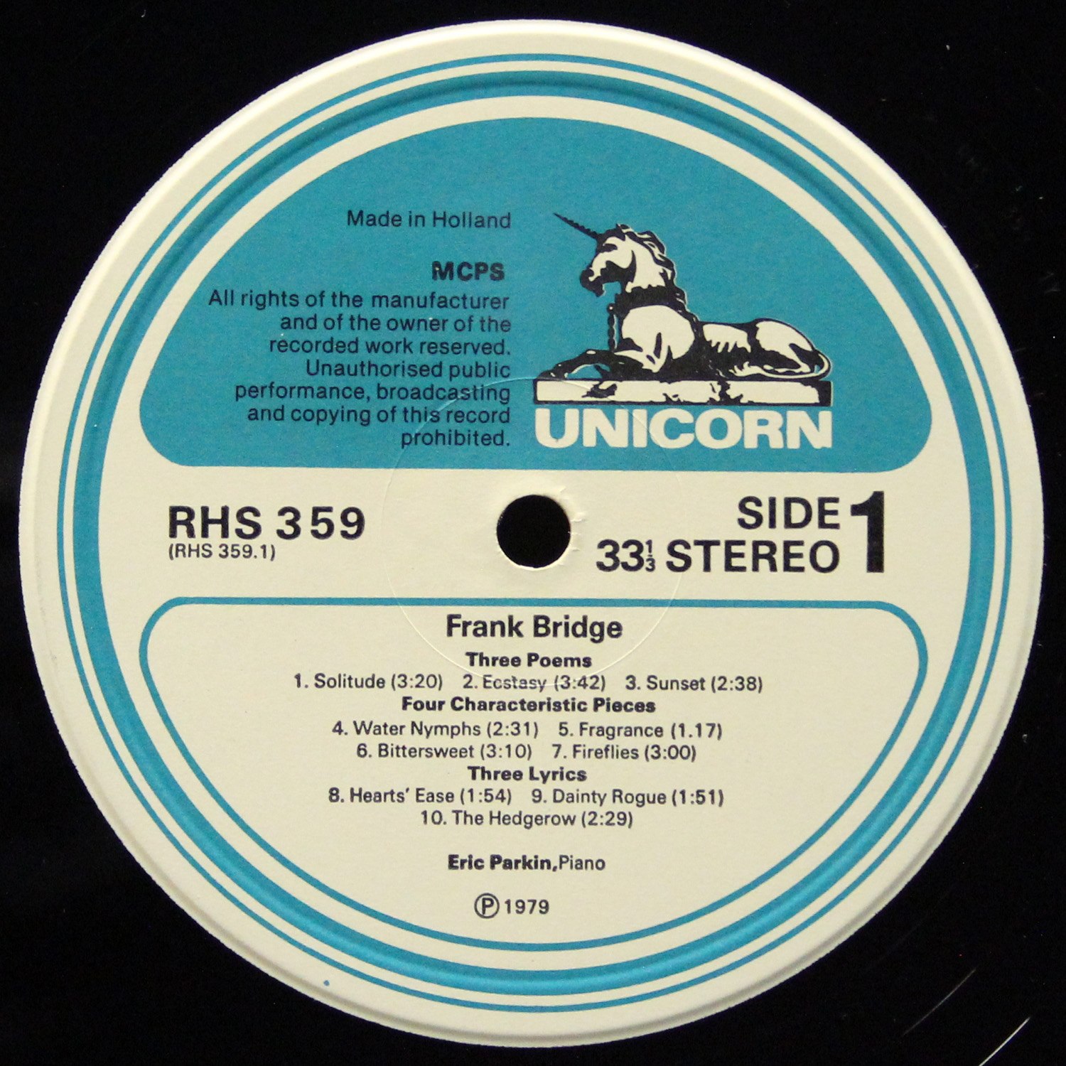 LP Eric Parkin — Frank Bridge: Three Poems / Four Characteristic Pieces / Three Lyrics / Sonata фото 3