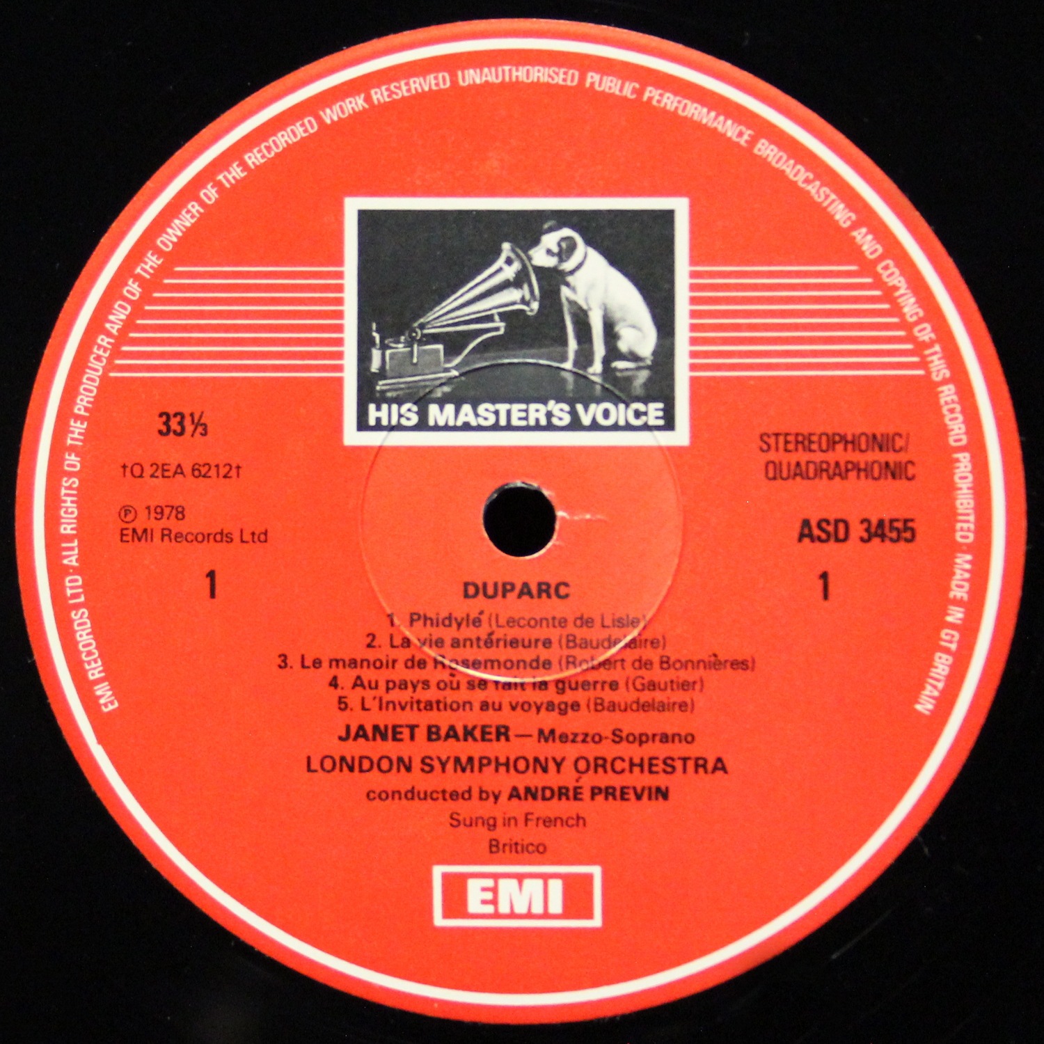 LP Janet Baker — Phidyle / Poeme De L'amour Et De La Mer (+ буклет) фото 2