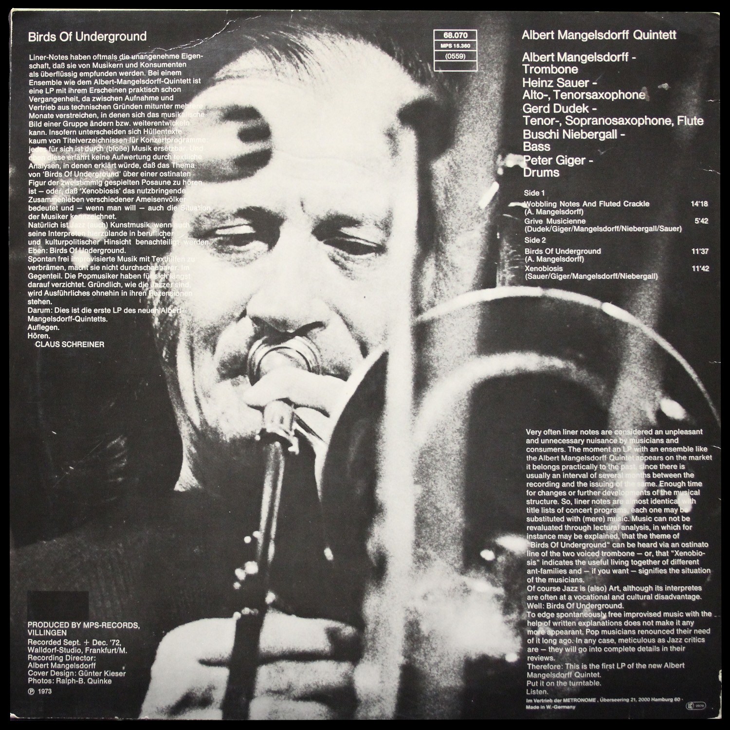 LP Albert Mangelsdorff — Birds Of Underground фото 3