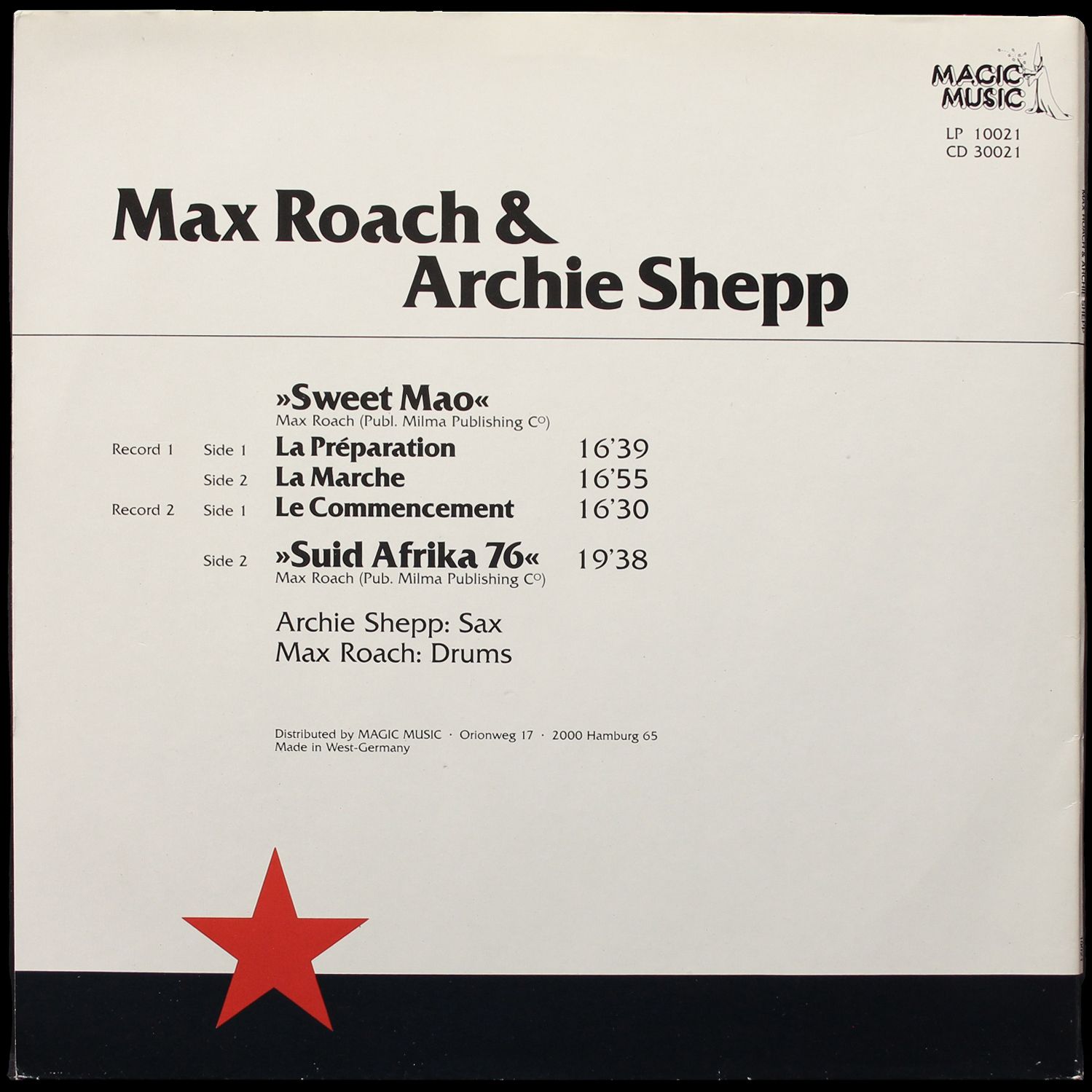LP Max Roach — Sweet Mao - Suid Africa 76 (2LP) фото 2