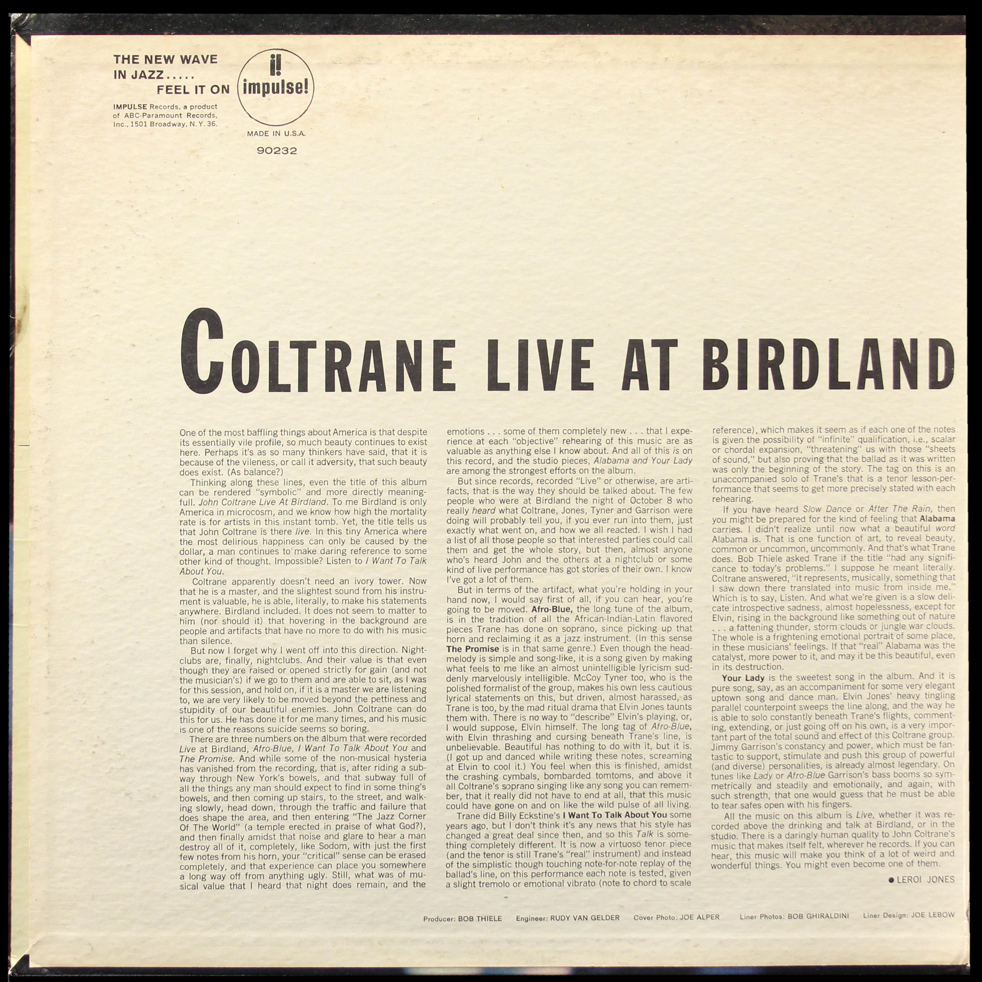 LP John Coltrane — Live At Birdland (клубное издание) фото 5