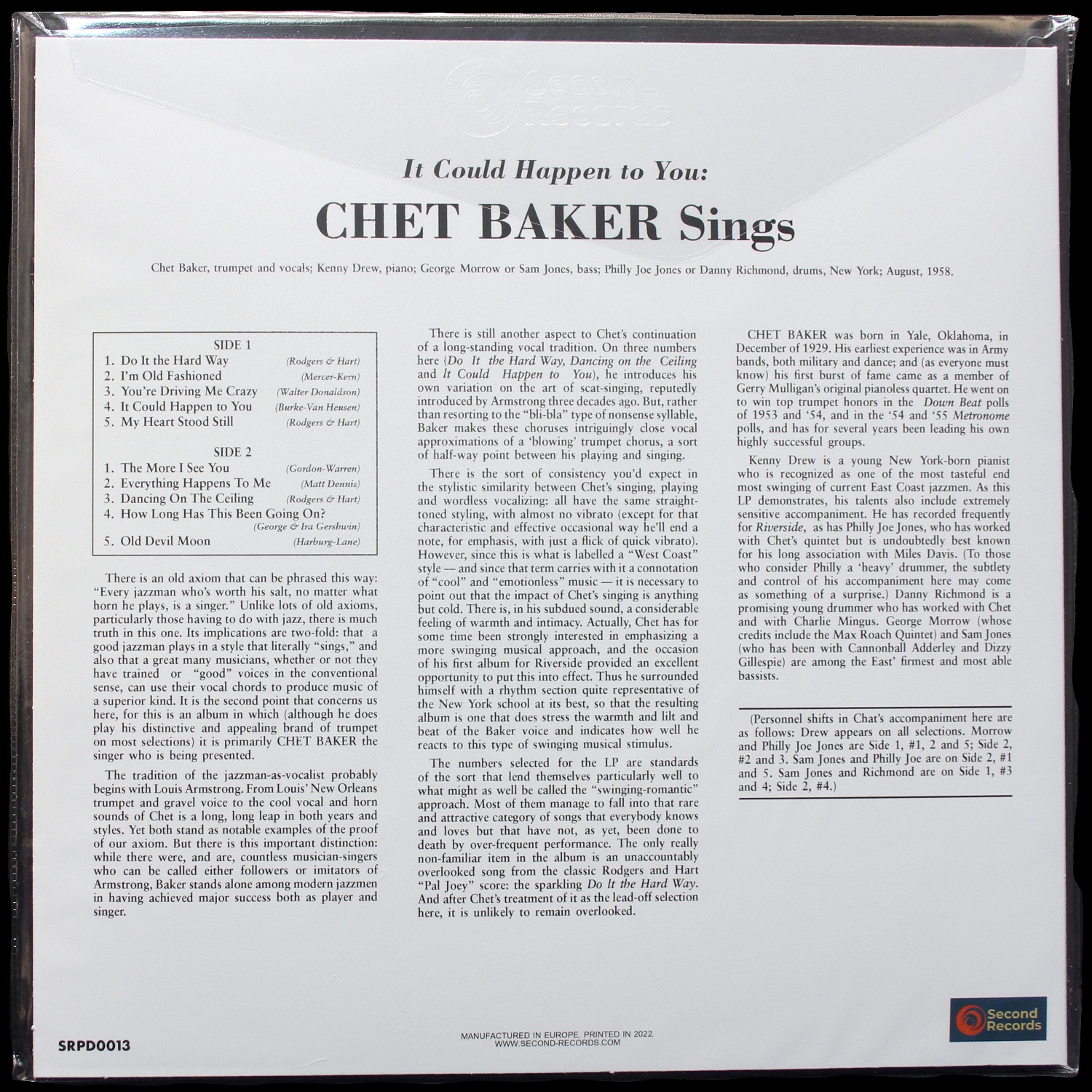 LP Chet Baker — It Could Happen To You - Chet Baker Sings фото 2
