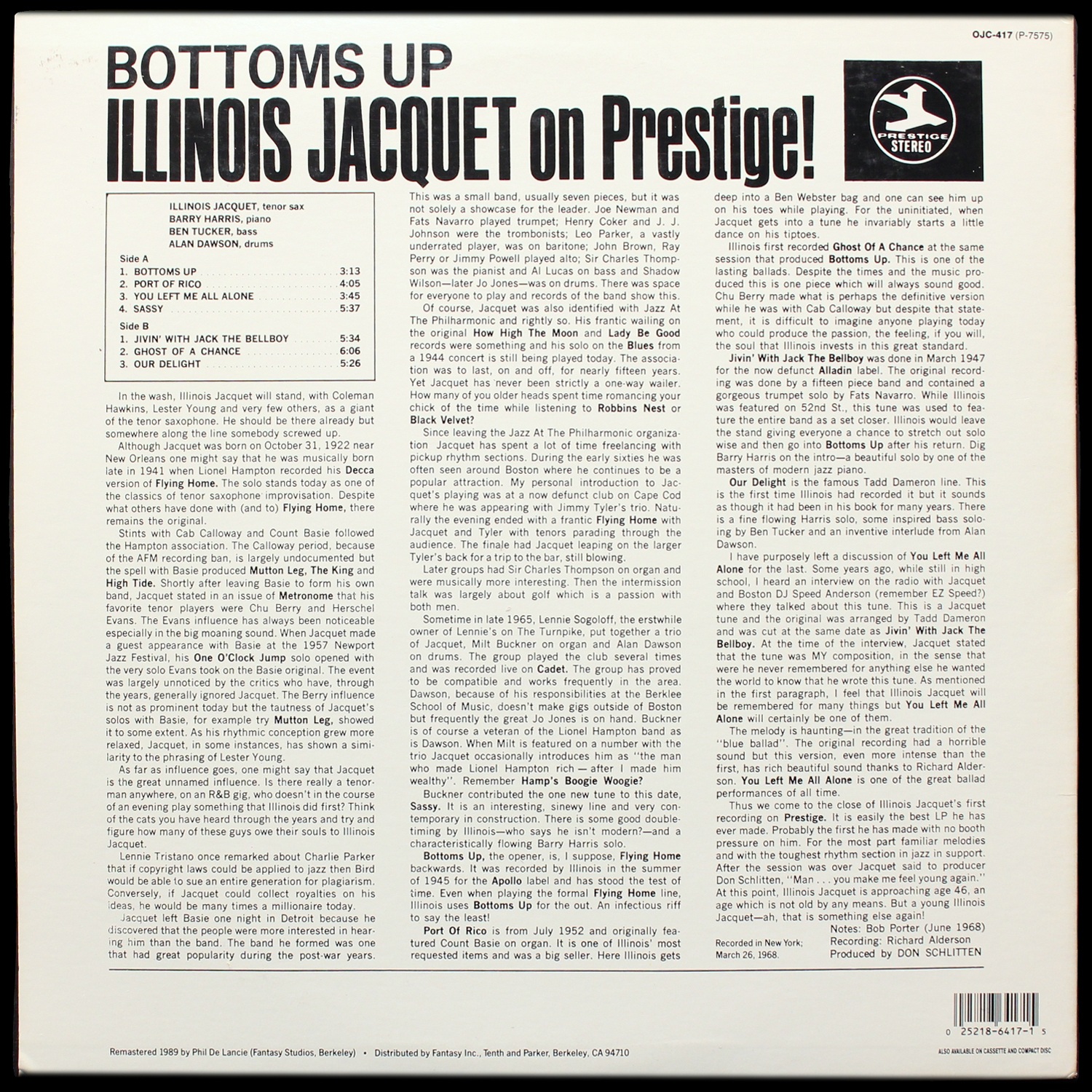 LP Illinois Jacquet — Bottoms Up - Illinois Jacquet On Prestige! фото 2