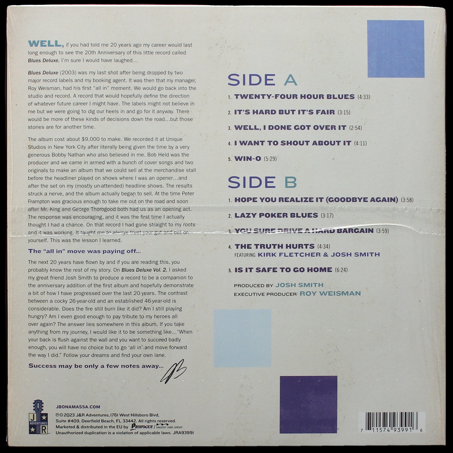 LP Joe Bonamassa — Blues Deluxe Vol. 2 (цветной винил) фото 2