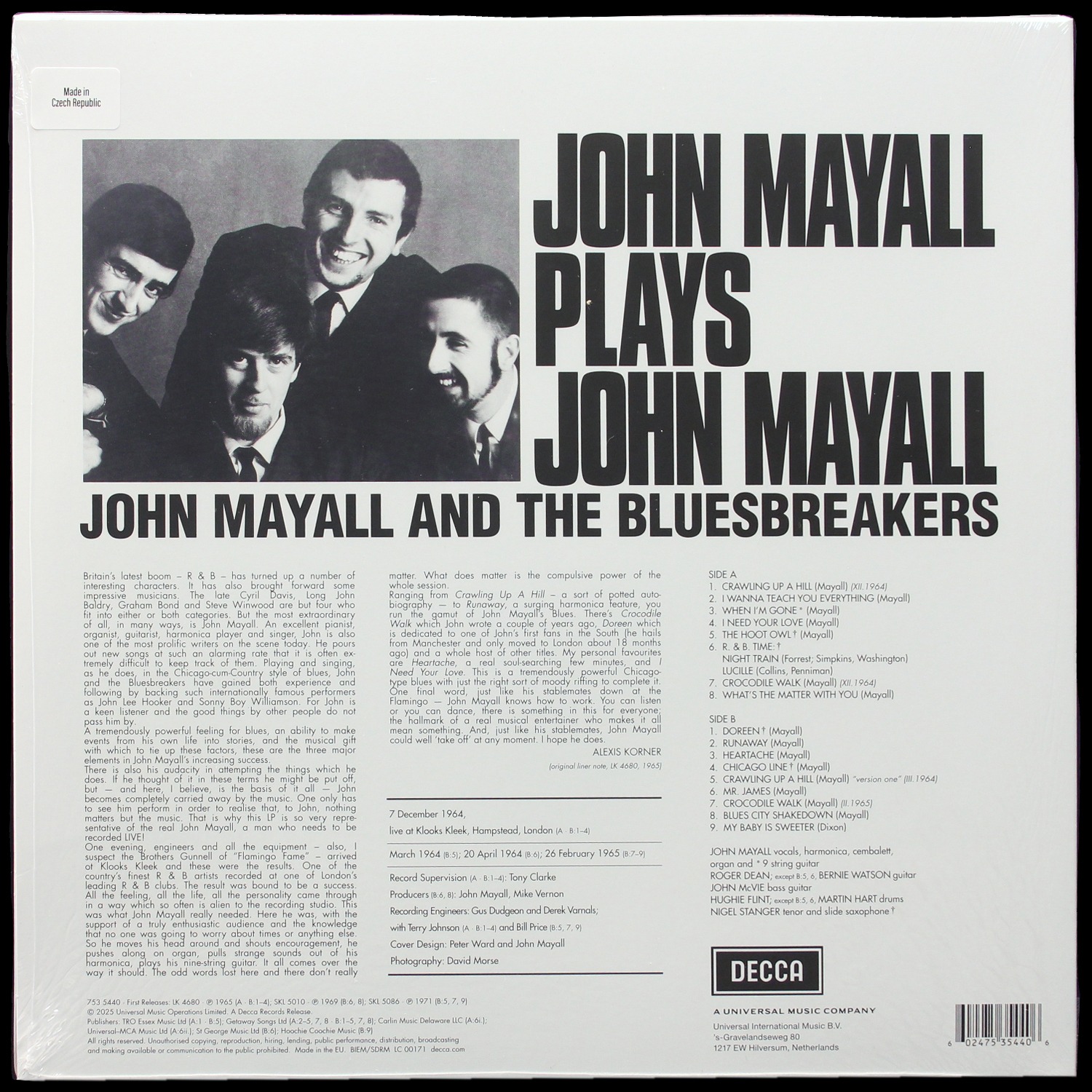 LP John Mayall — John Mayall Plays John Mayall (Recorded Live At Klooks Kleek!) (цветной винил,  моно) фото 2