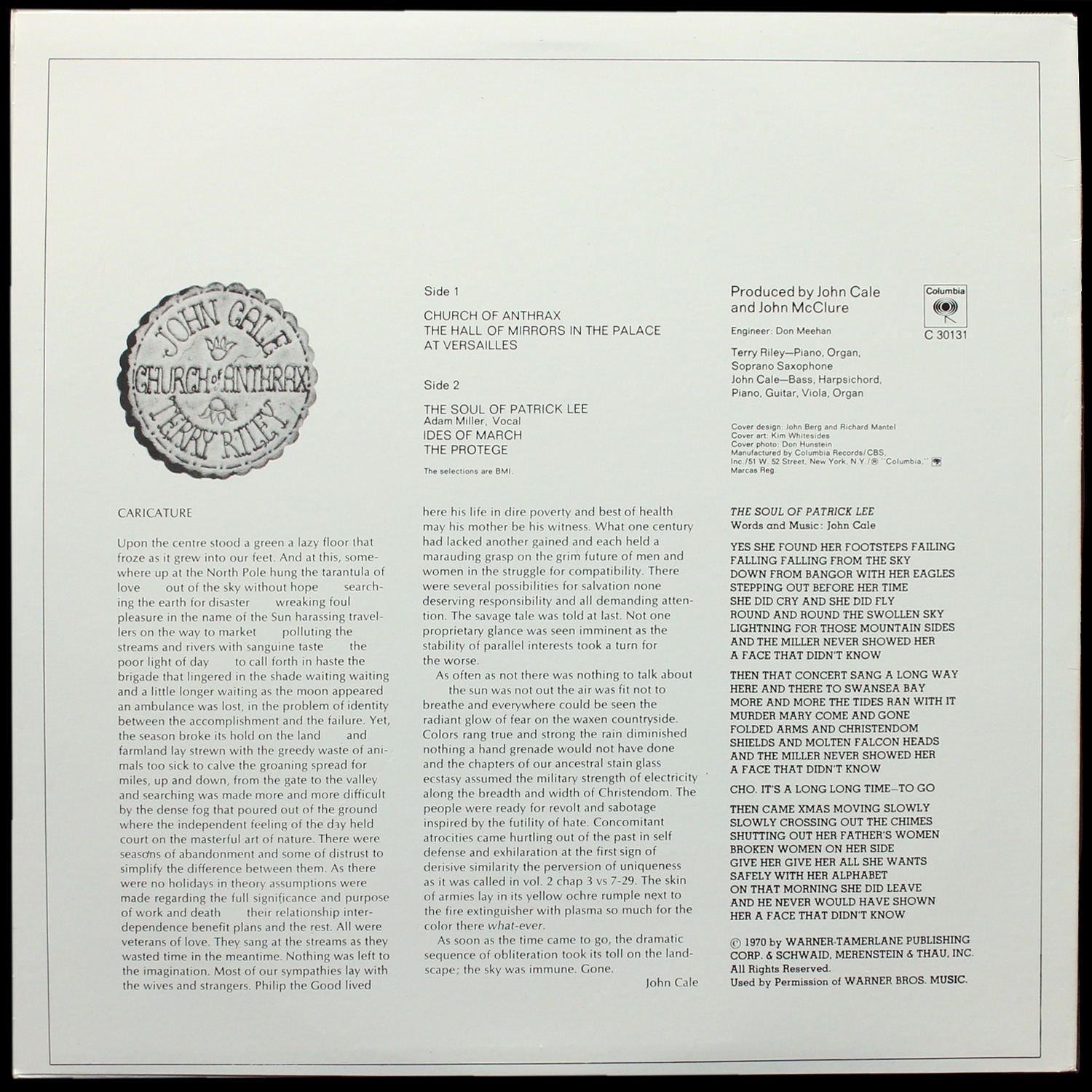 LP John Cale — Church Of Anthrax фото 2