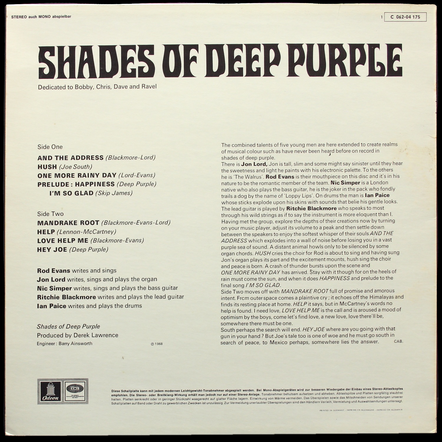 LP Deep Purple — Shades Of Deep Purple фото 2