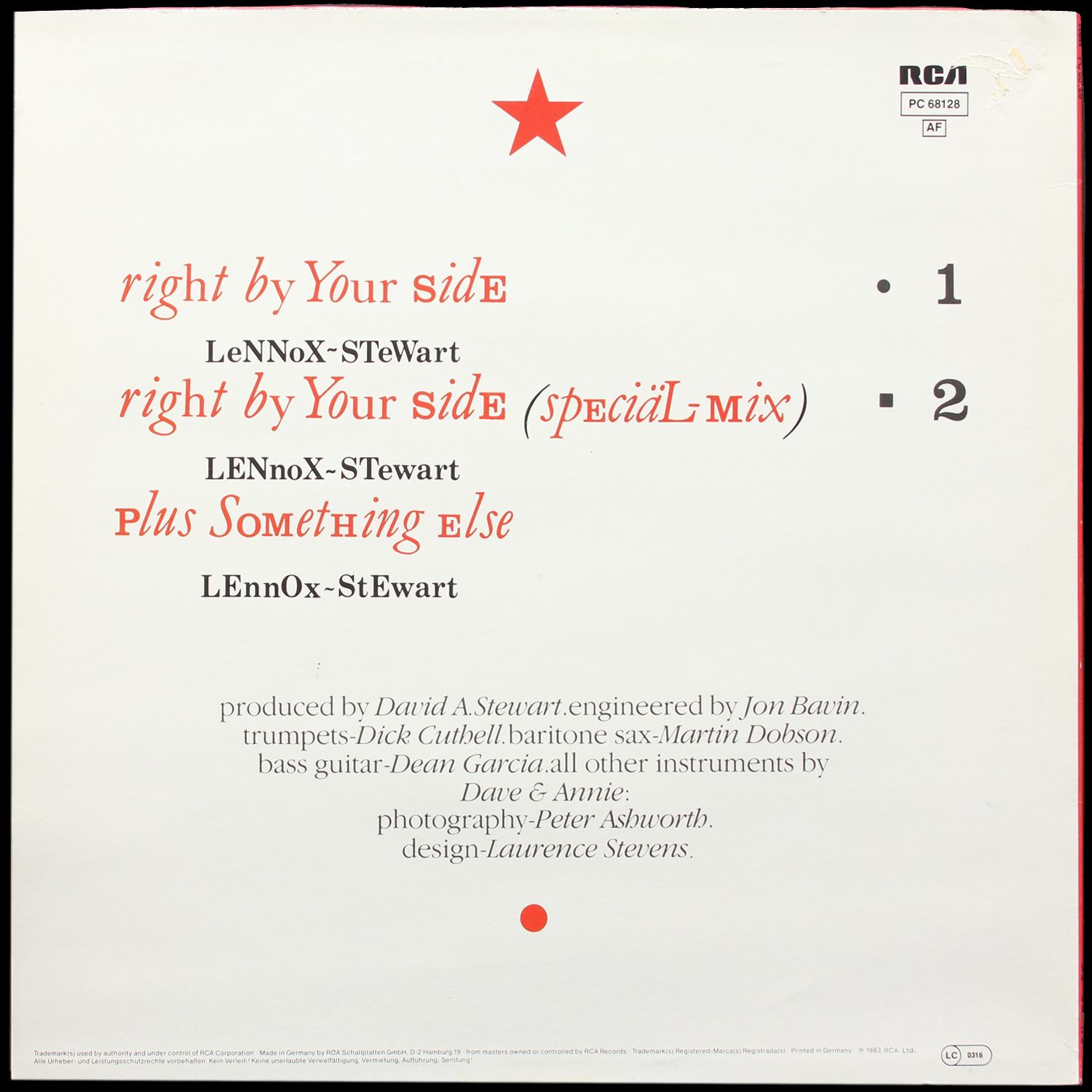 LP Eurythmics — Right By Your Side (макси сингл) фото 2