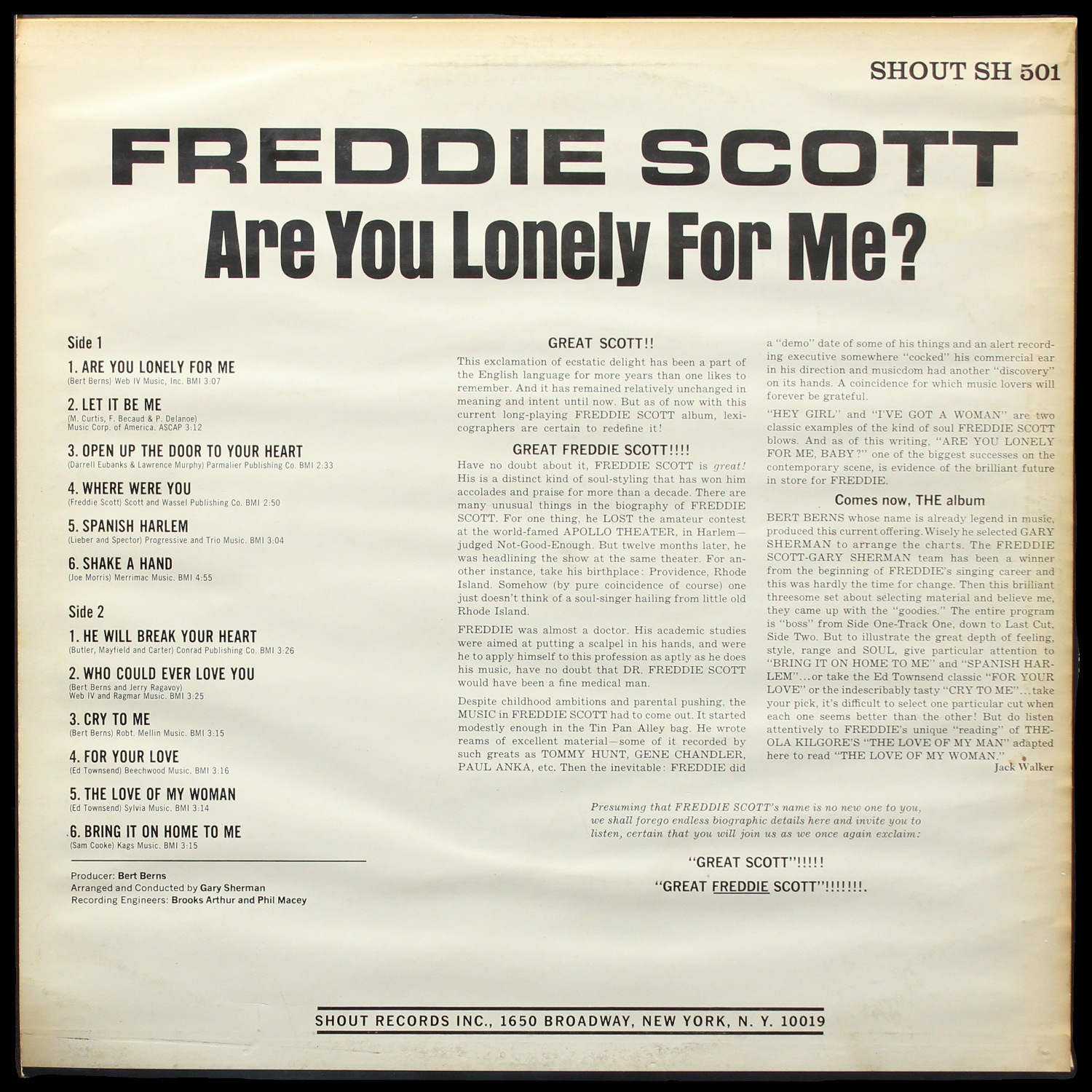 LP Freddie Scott — Are You Lonely For Me? фото 2