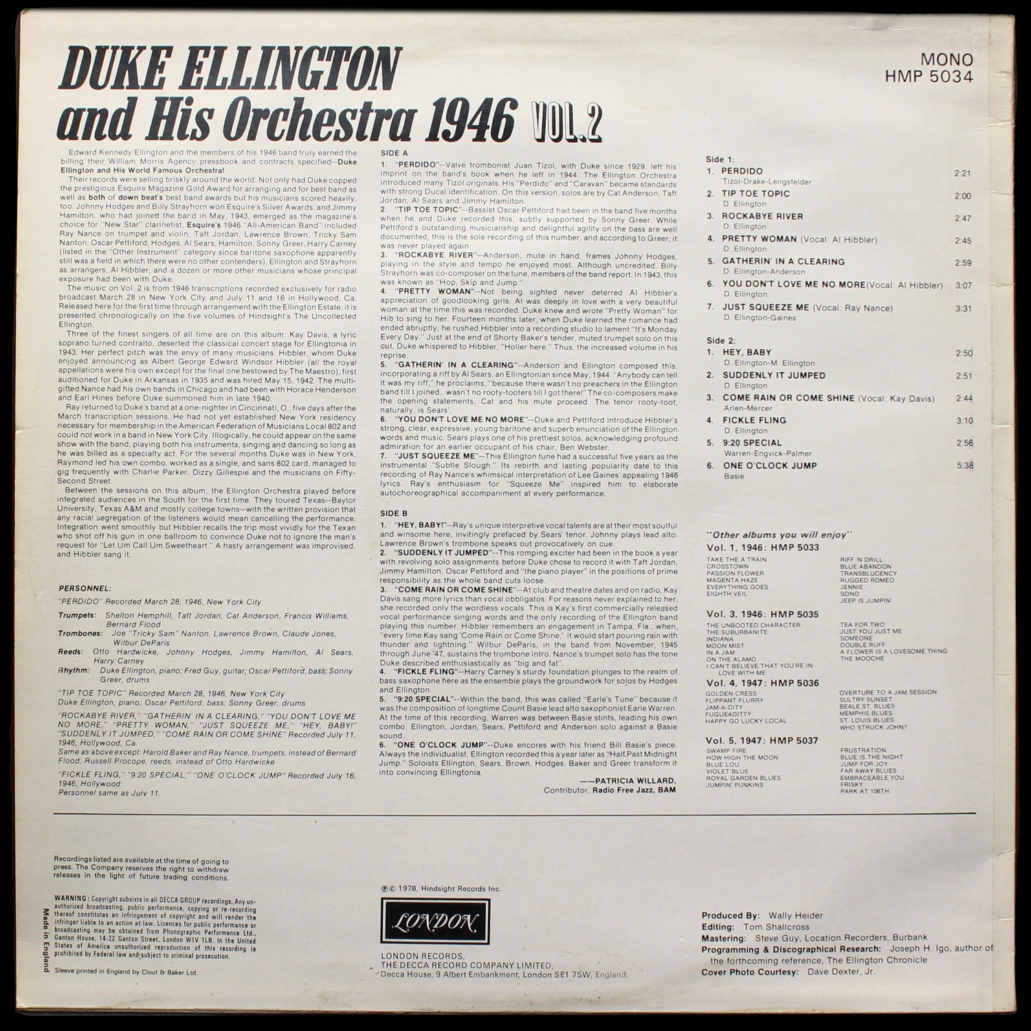 LP Duke Ellington And His Orchestra — Radio Transcriptions Vol. 2 (моно) фото 2