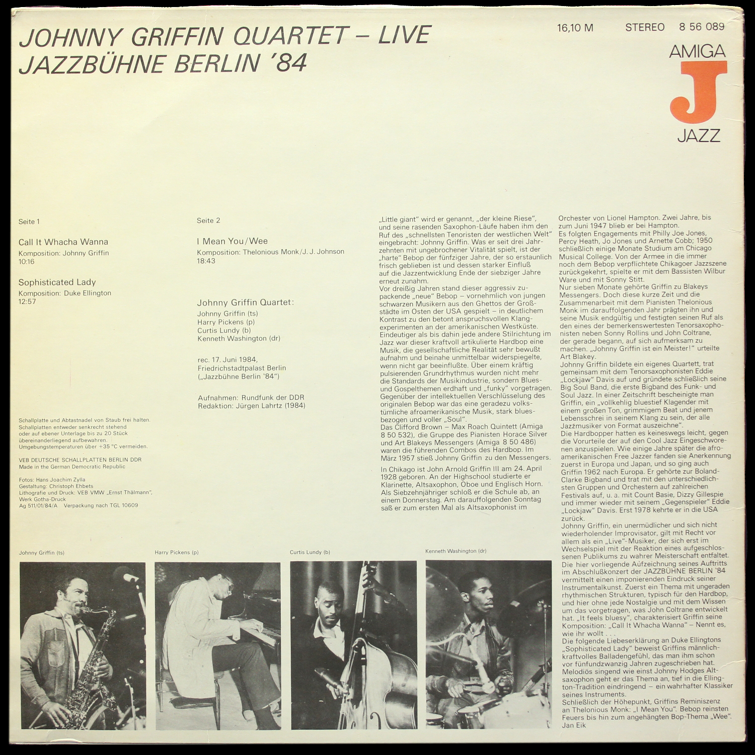 LP Johnny Griffin — Live · Jazzbuhne Berlin '84 фото 2