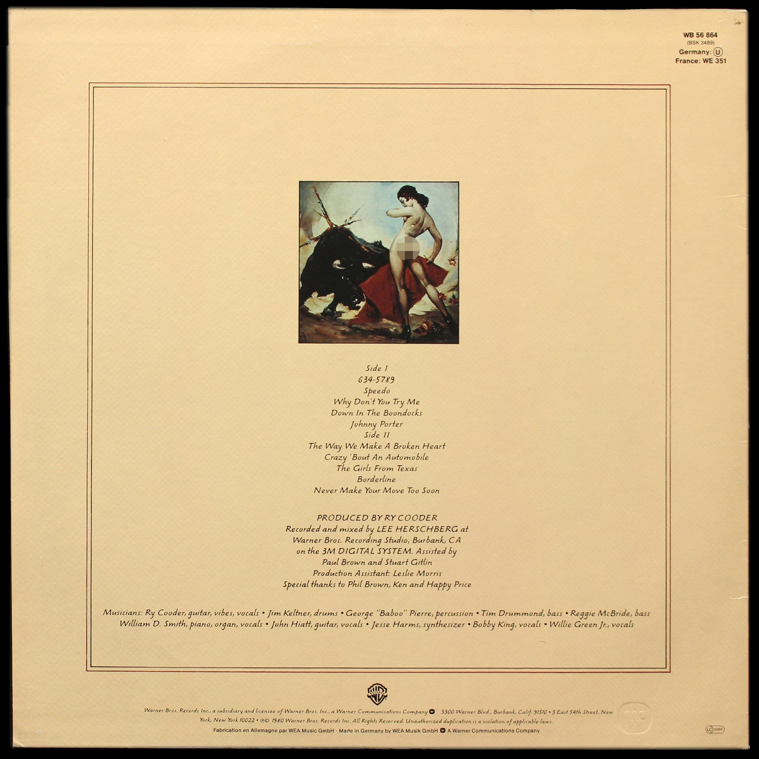 LP Ry Cooder — Borderline фото 2