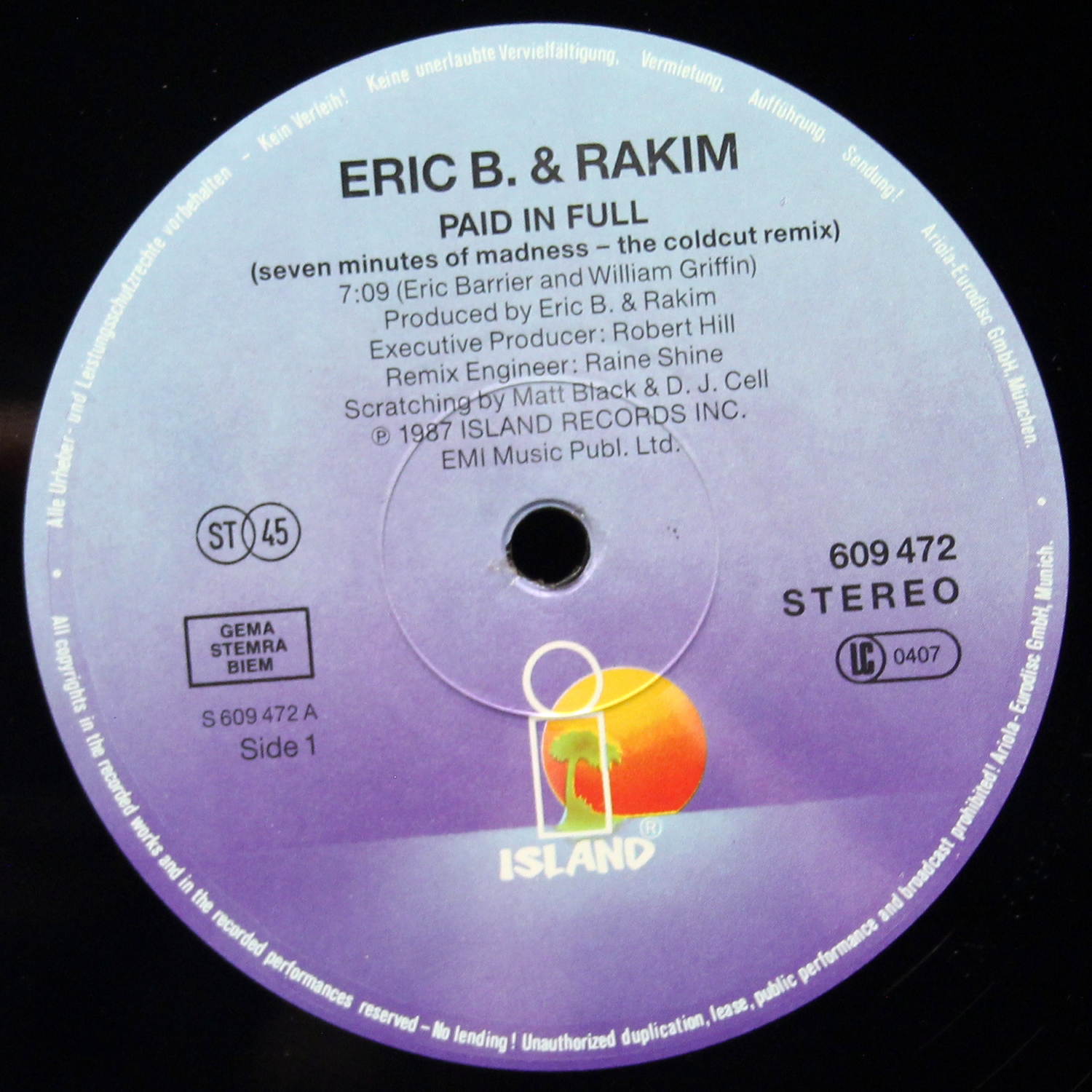 LP Eric B. & Rakim — Paid In Full (Seven Minutes Of Madness - The Coldcut Remix) (макси сингл) фото 3