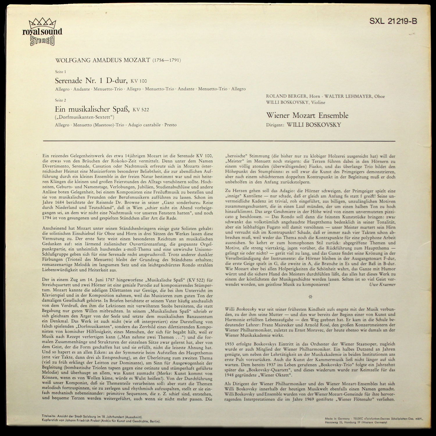 LP Willi Boskovsky — Mozart: Ein Musikalischer Spass Kv 522 / Serenade Nr 1 D-dur Kv 100 фото 2