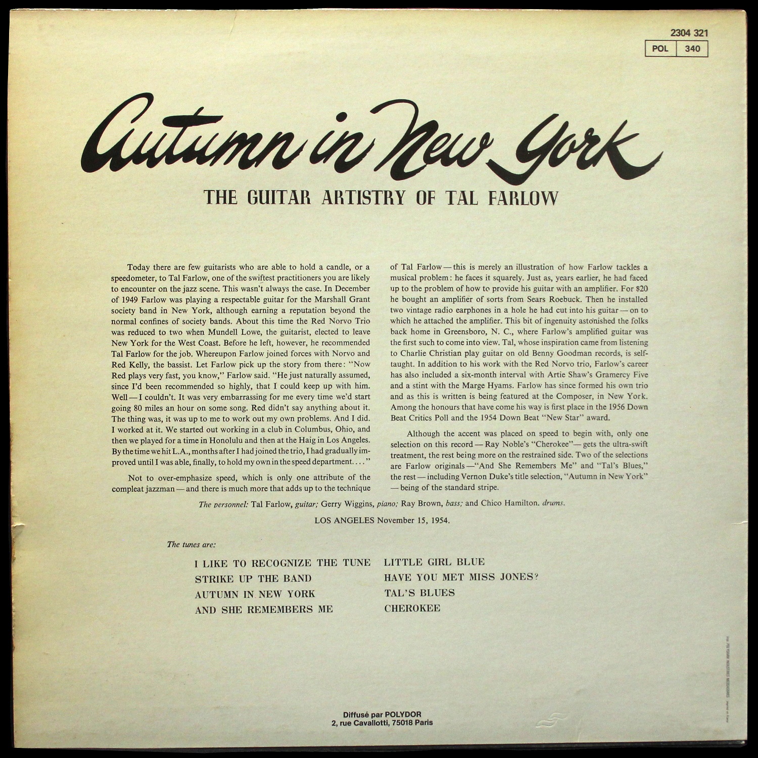 LP Tal Farlow — Autumn In New York фото 2