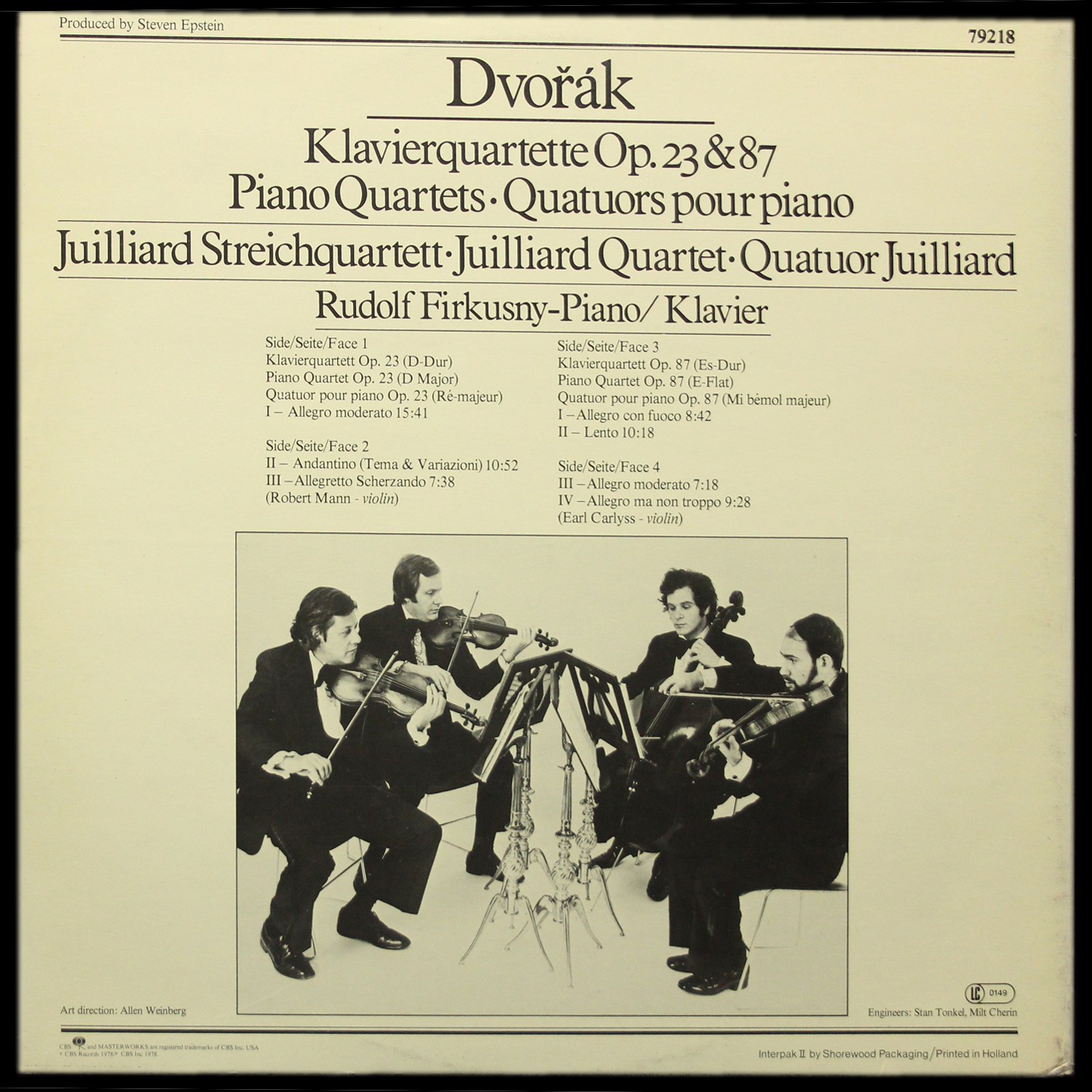 LP Juilliard String Quartet — Dvorak: Klavierquartette Op.23 & 87 (2LP) фото 2