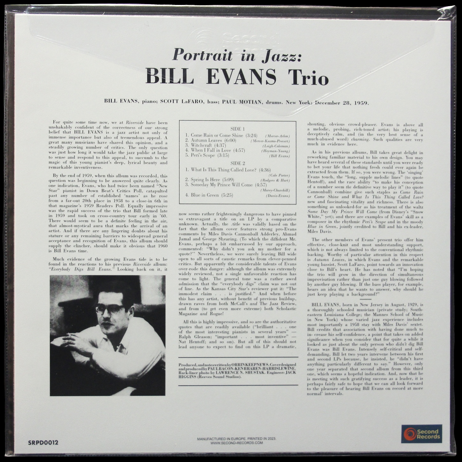 LP Bill Evans — Portrait in Jazz (цветной винил) фото 2