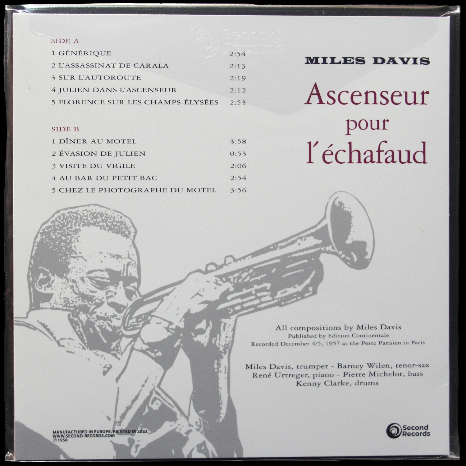 LP Miles Davis — Ascenseur Pour L'Echafaud (Lift To The Scaffold) (цветной винил,  моно) фото 2