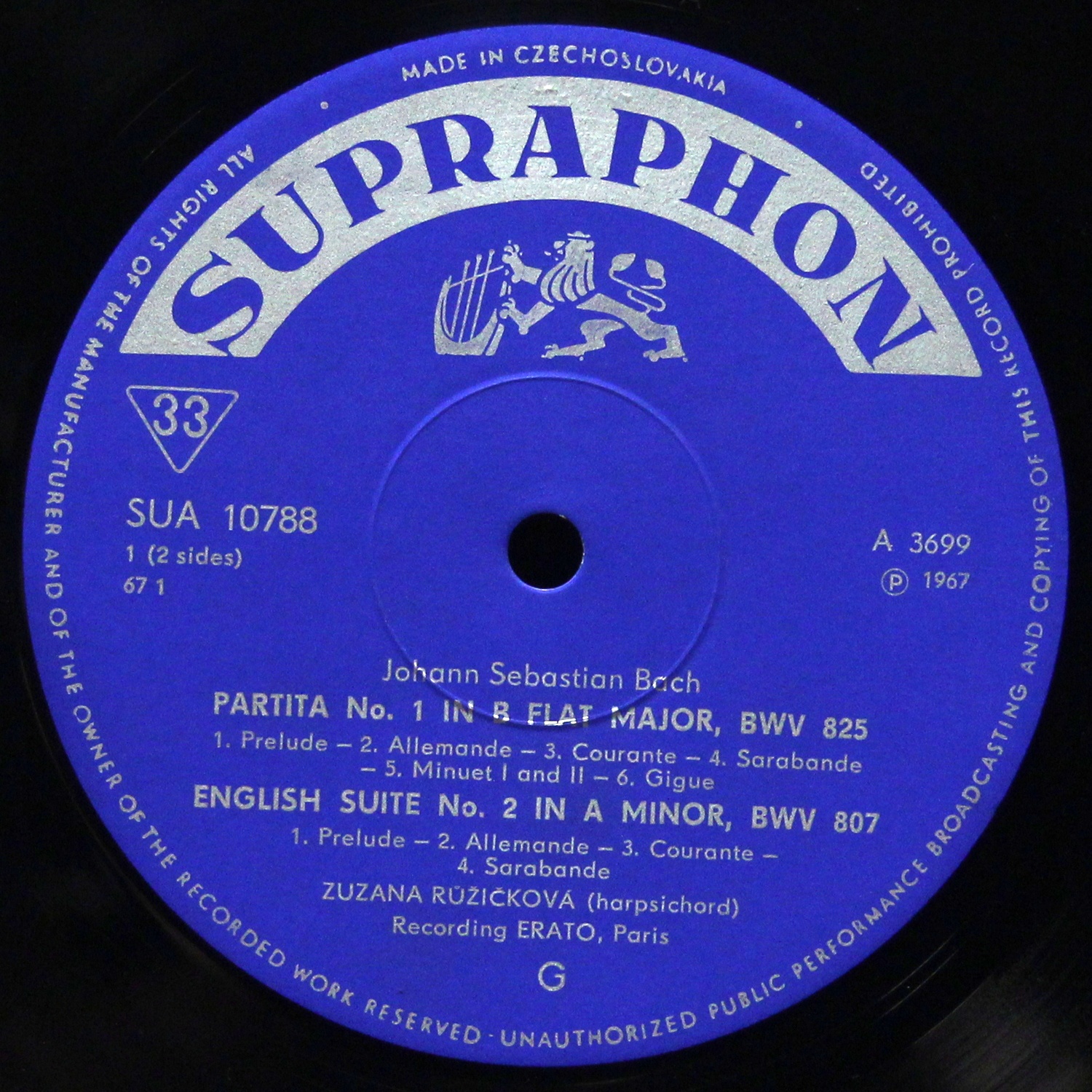 LP Zuzana Ruzickova — Bach: Partita No.1 / English Suite No.2 / French Suite No.5 (моно) фото 2