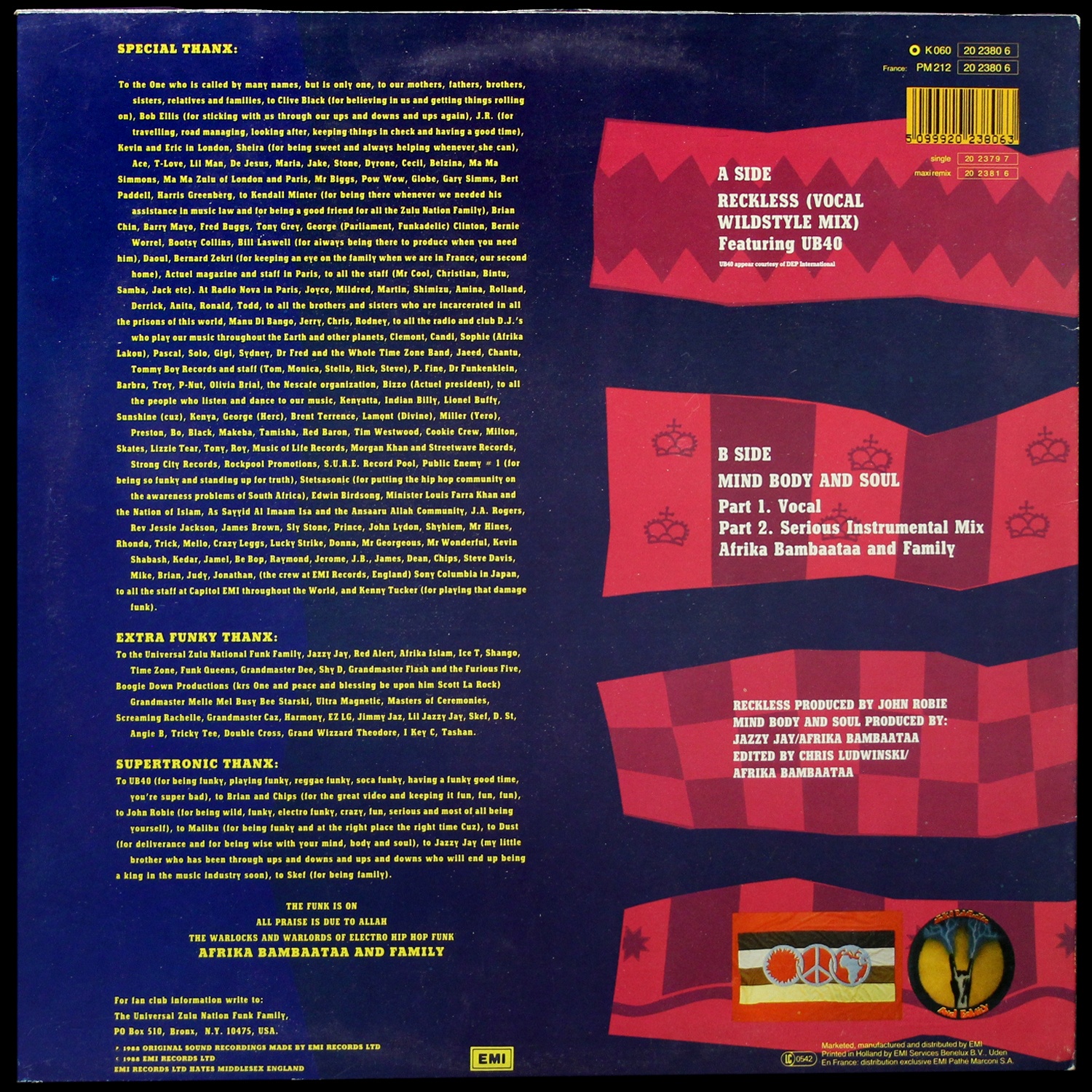 LP Afrika Bambaataa And Family — Reckless (макси сингл) фото 2