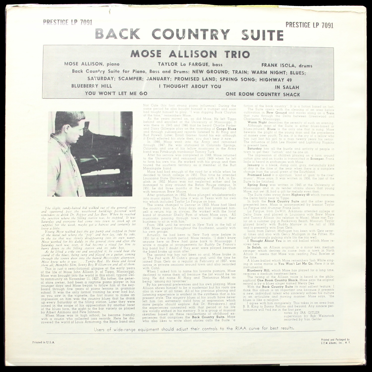 LP Mose Allison — Back Country Suite (моно) фото 2
