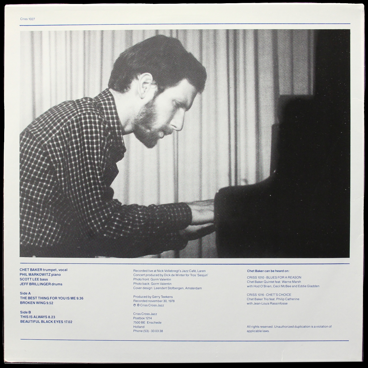 LP Chet Baker Quartet — Live At Nick's фото 2