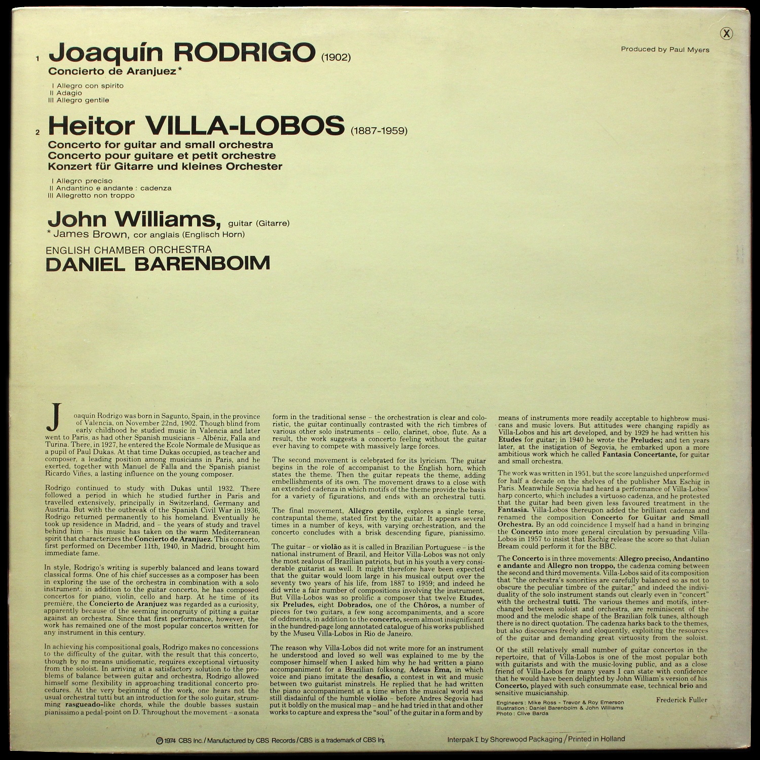 LP John Williams — Rodrigo: Concierto De Aranjuez / Villa-Lobos: Concerto For Guitar фото 2