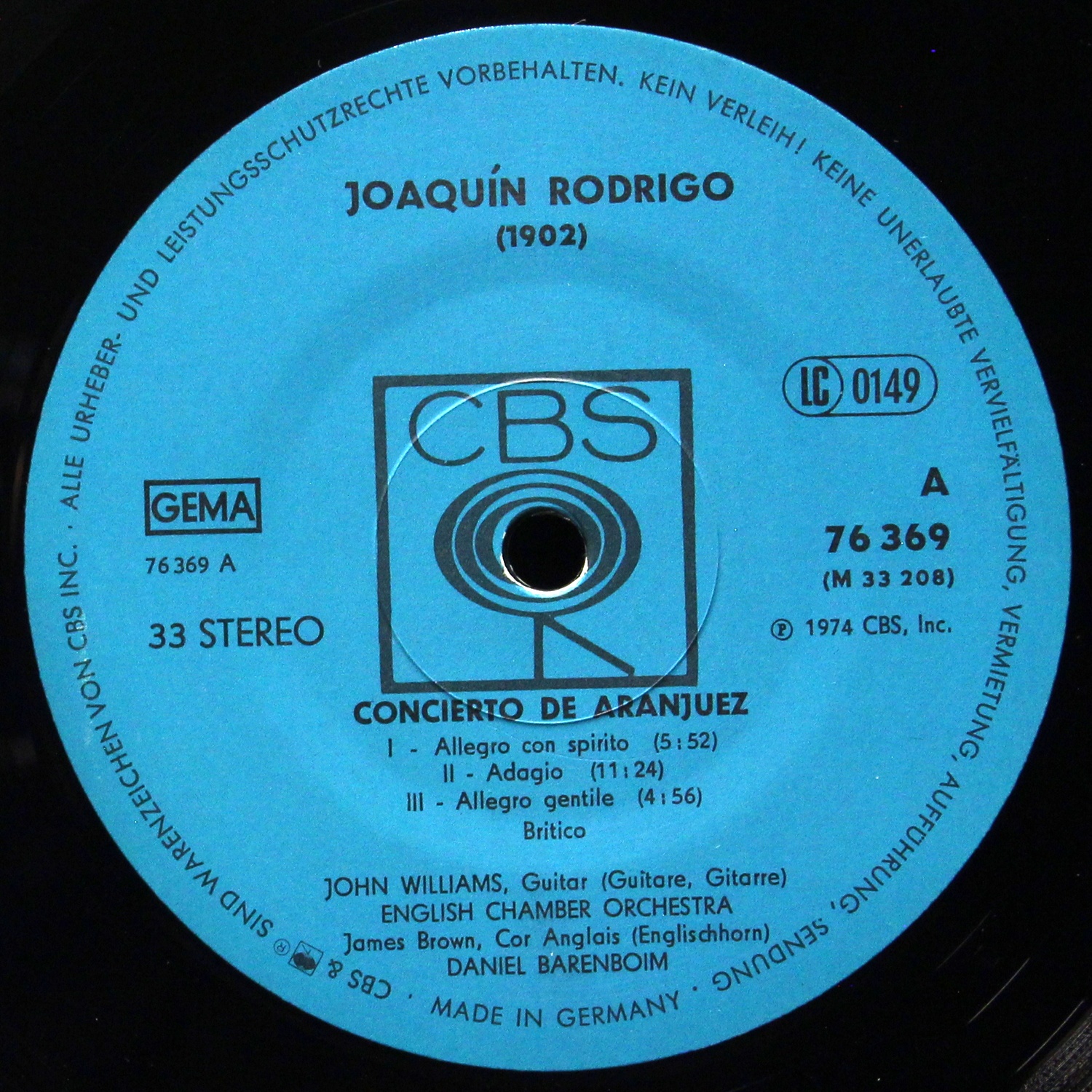 LP John Williams — Rodrigo: Concierto De Aranjuez / Villa-Lobos: Concerto For Guitar фото 3