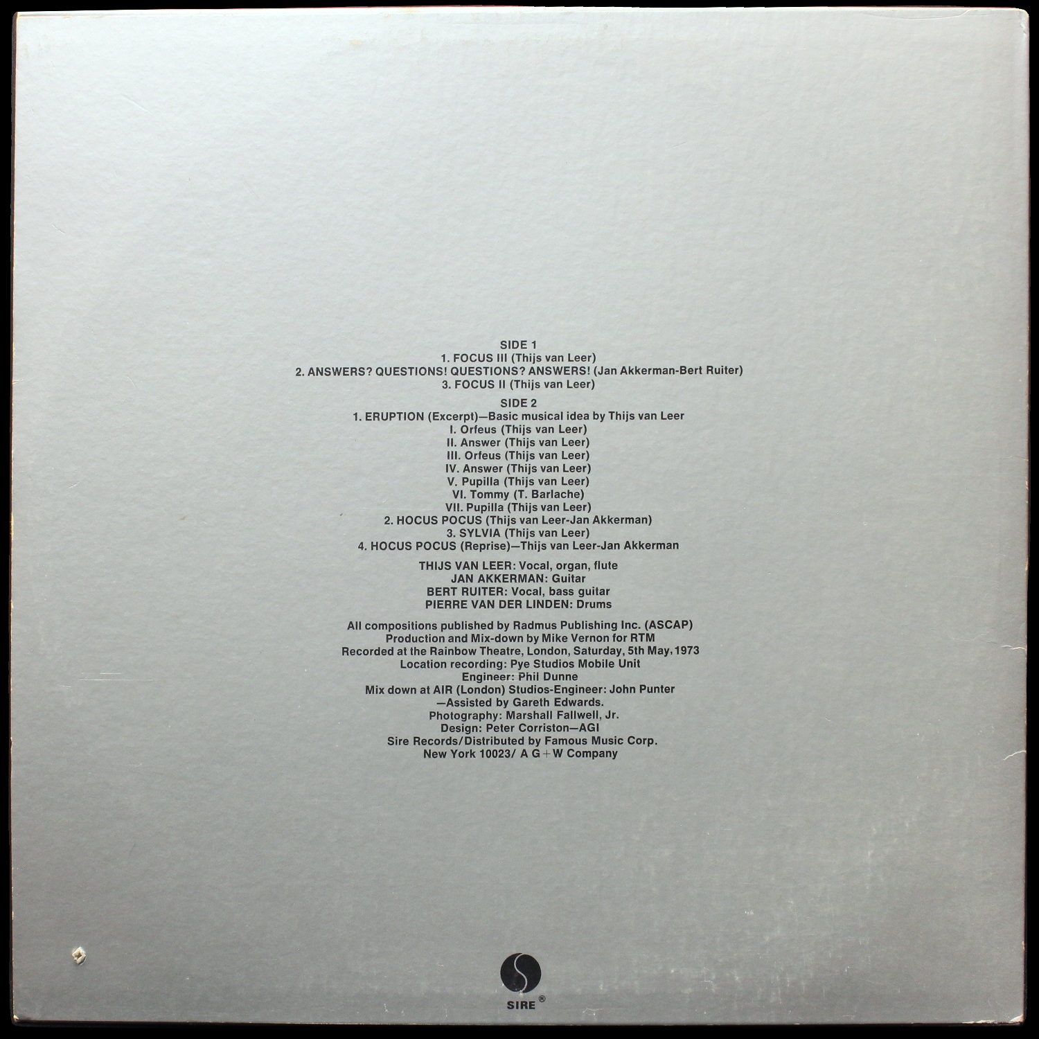 LP Focus — Live At The Rainbow фото 2