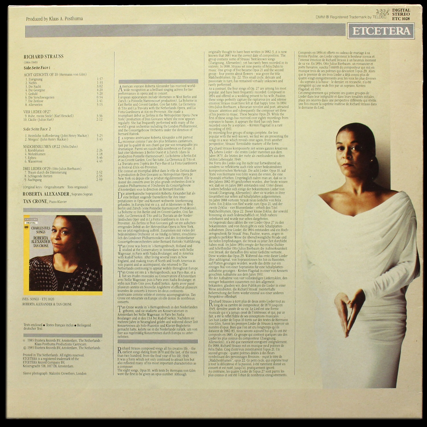 LP Roberta Alexander — Richard Strauss: Lieder (Op. 10 • 22 • 27 • 29) фото 2